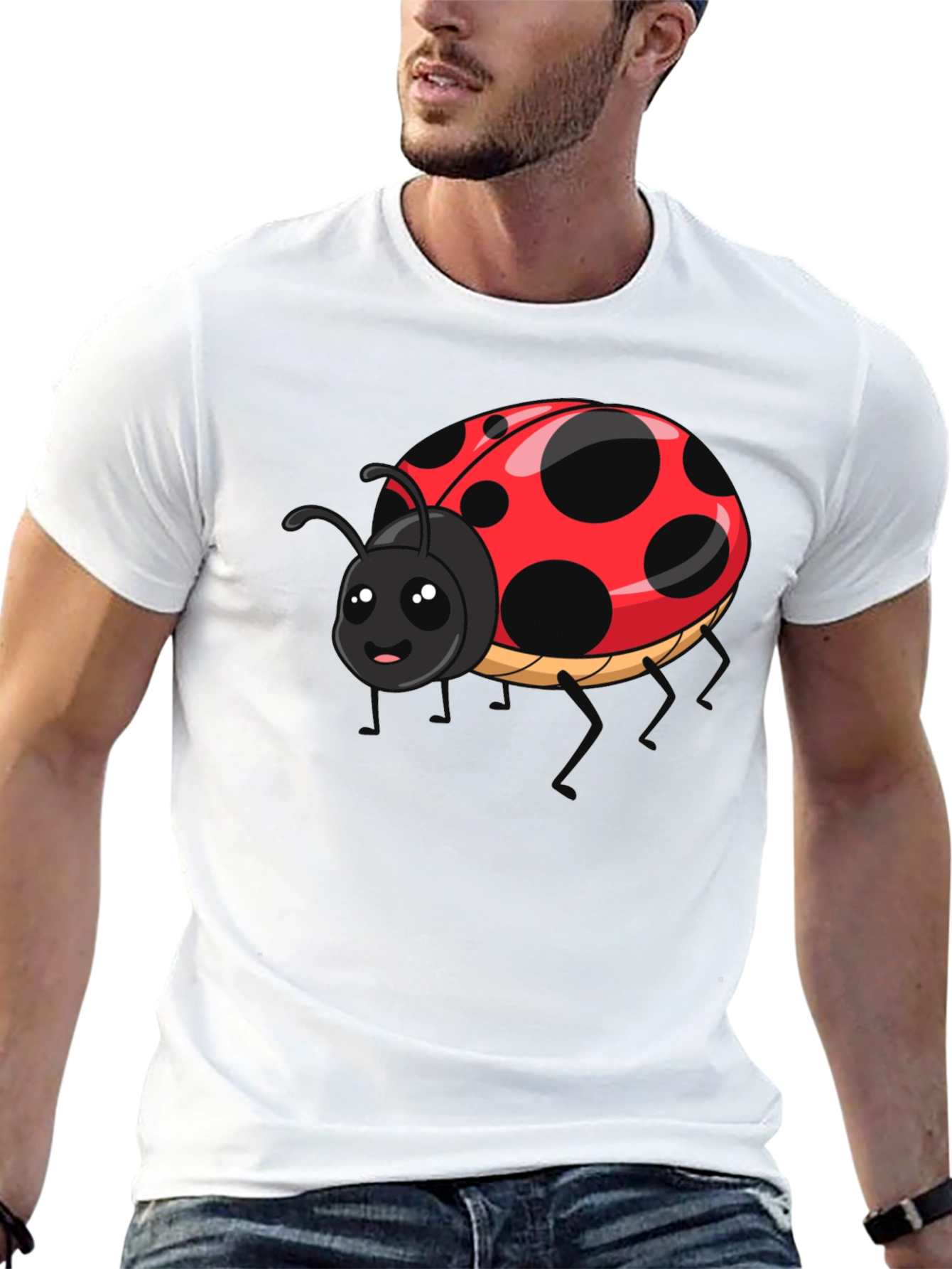Cute Ladybug Graphic Tee - Black Cotton T-Shirt