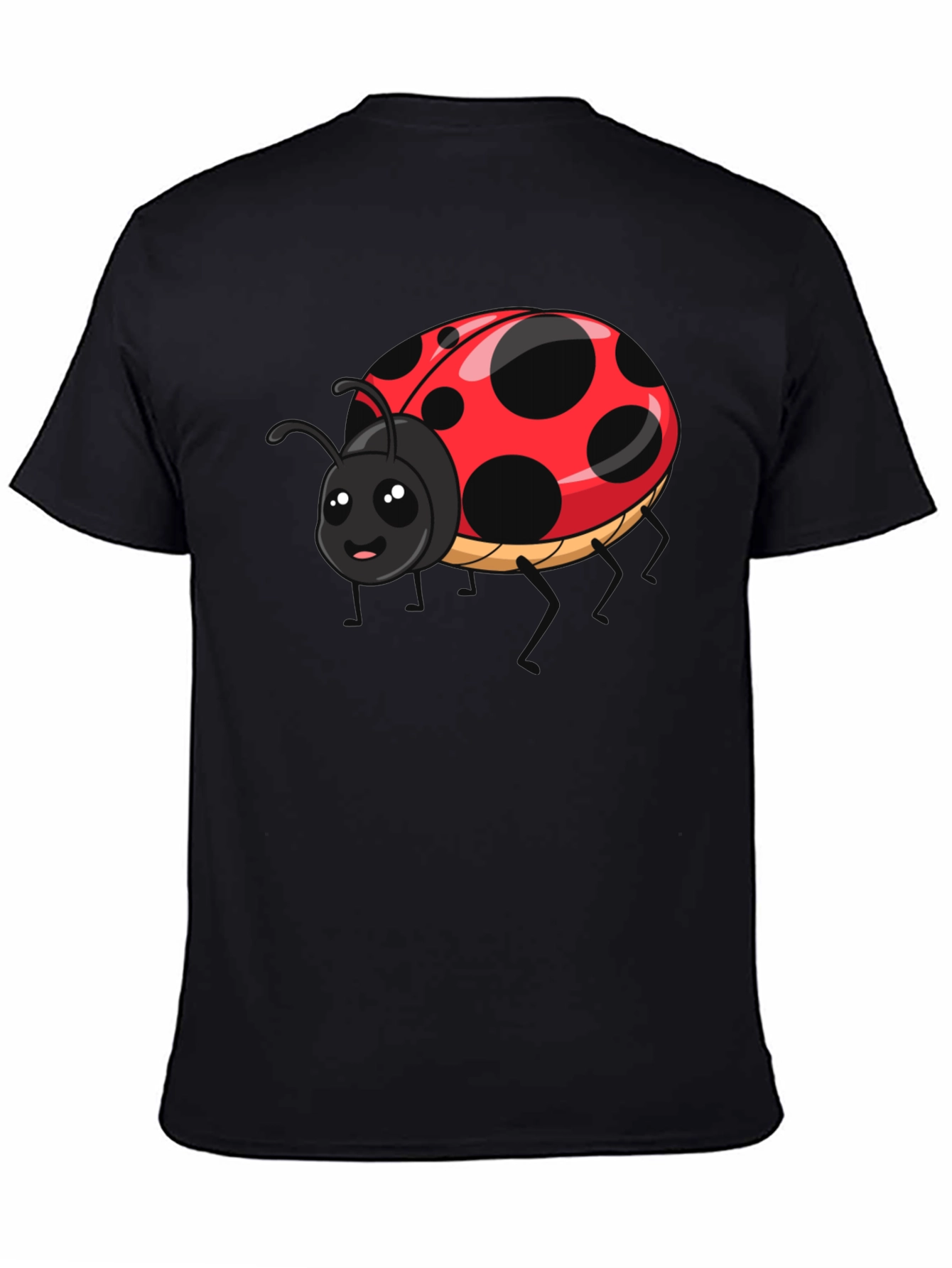 Cute Ladybug Graphic Tee - Black Cotton T-Shirt