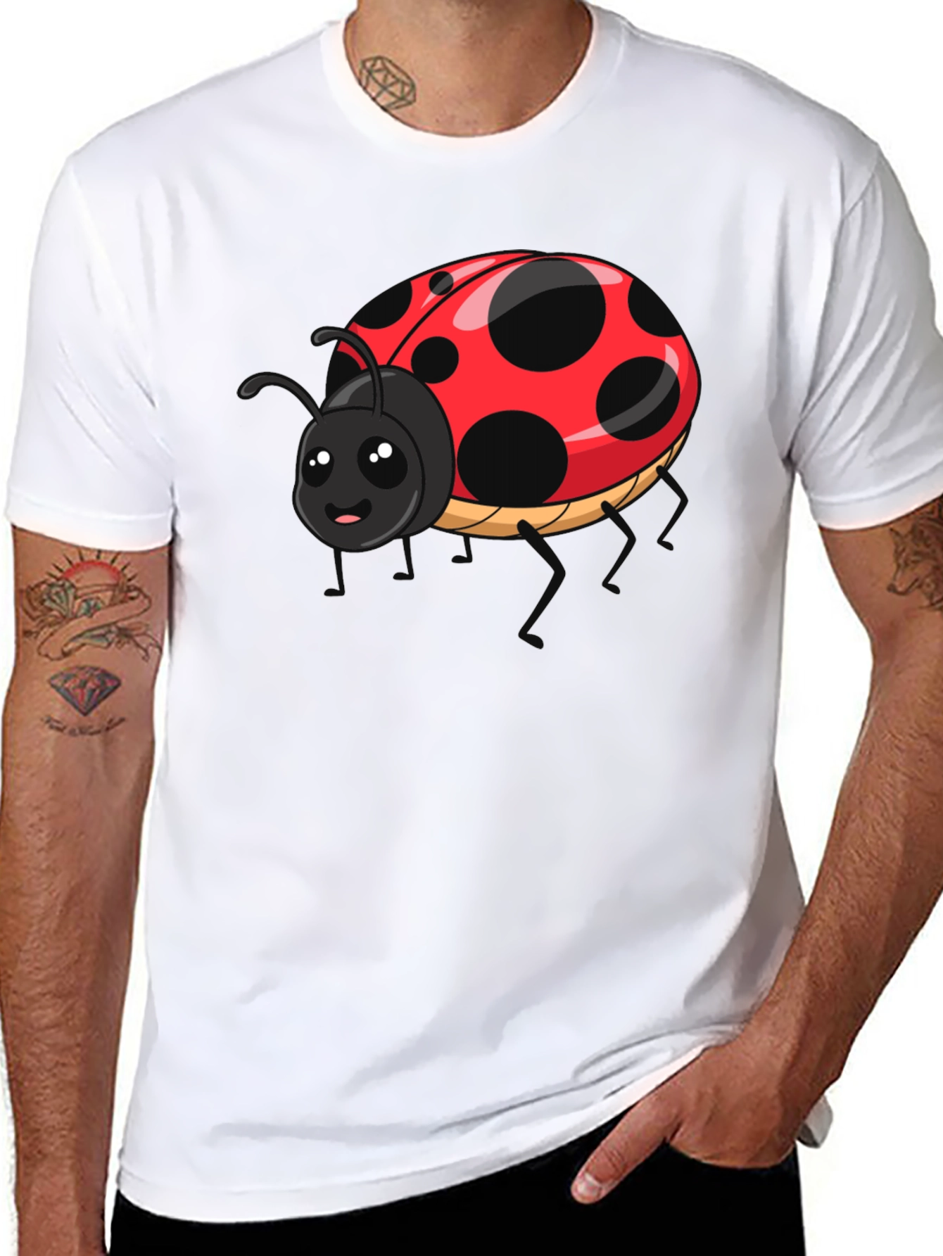 Cute Ladybug Graphic Tee - Black Cotton T-Shirt
