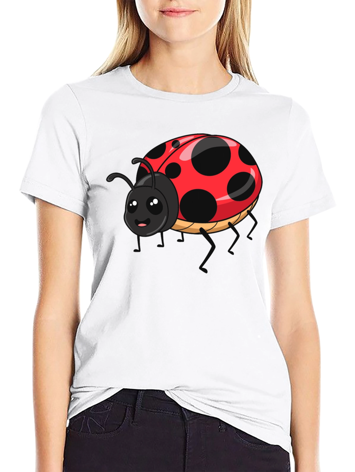 Cute Ladybug Graphic Tee - Black Cotton T-Shirt