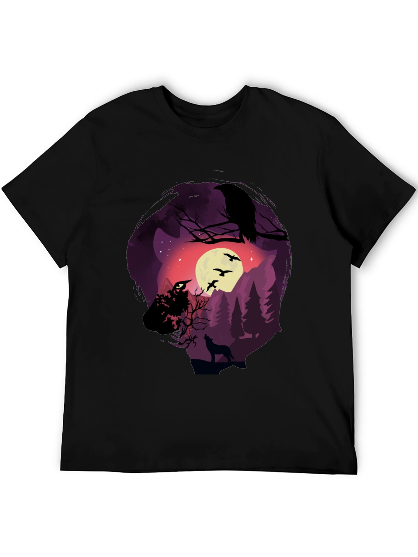 Raven Moon Wolf Graphic T-Shirt