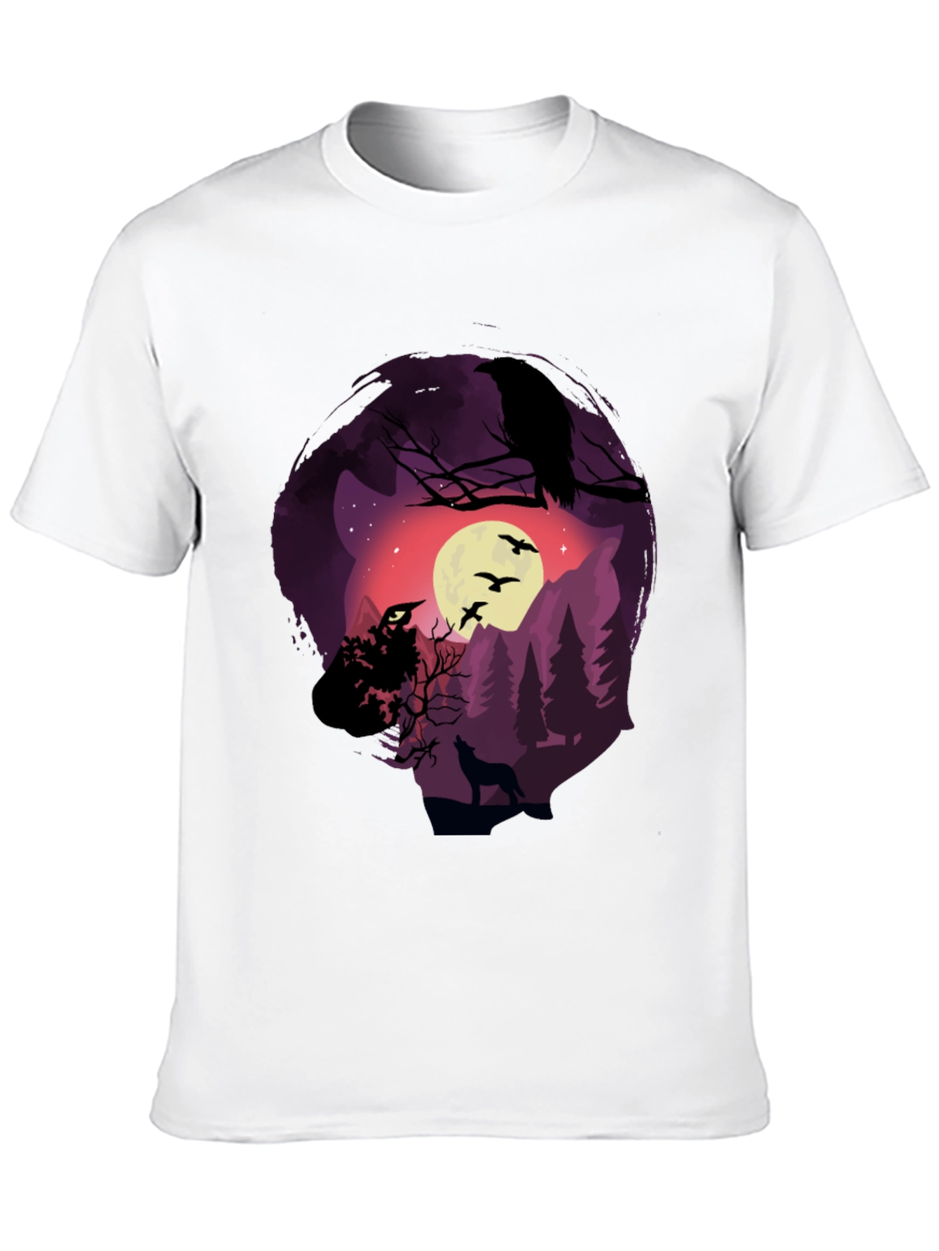 Raven Moon Wolf Graphic T-Shirt