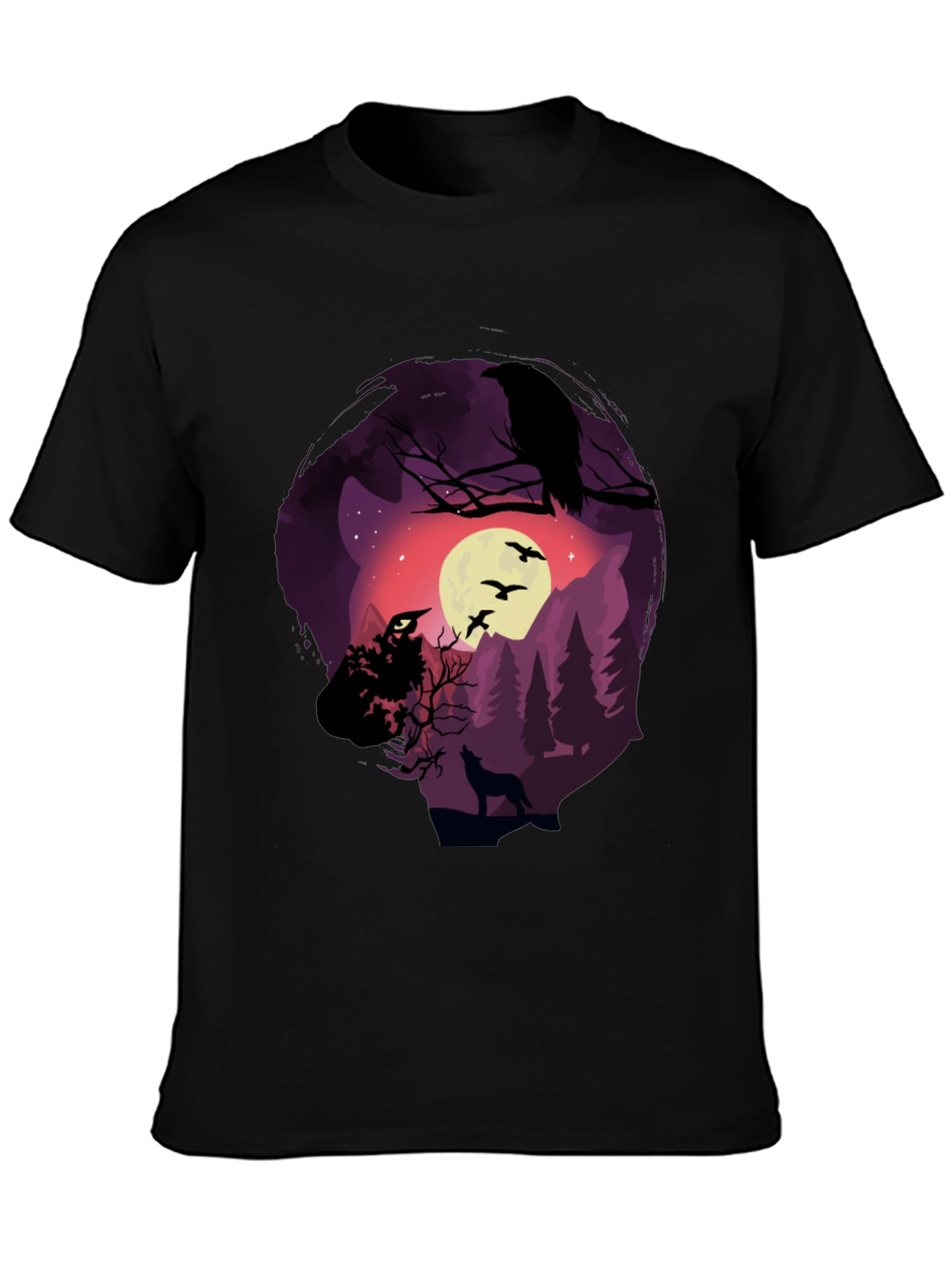 Raven Moon Wolf Graphic T-Shirt