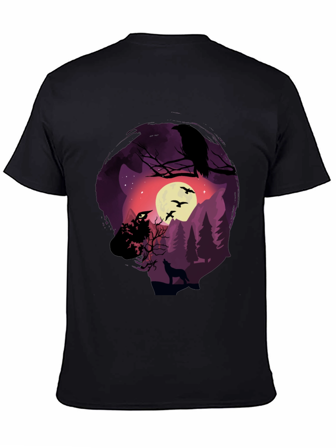Raven Moon Wolf Graphic T-Shirt