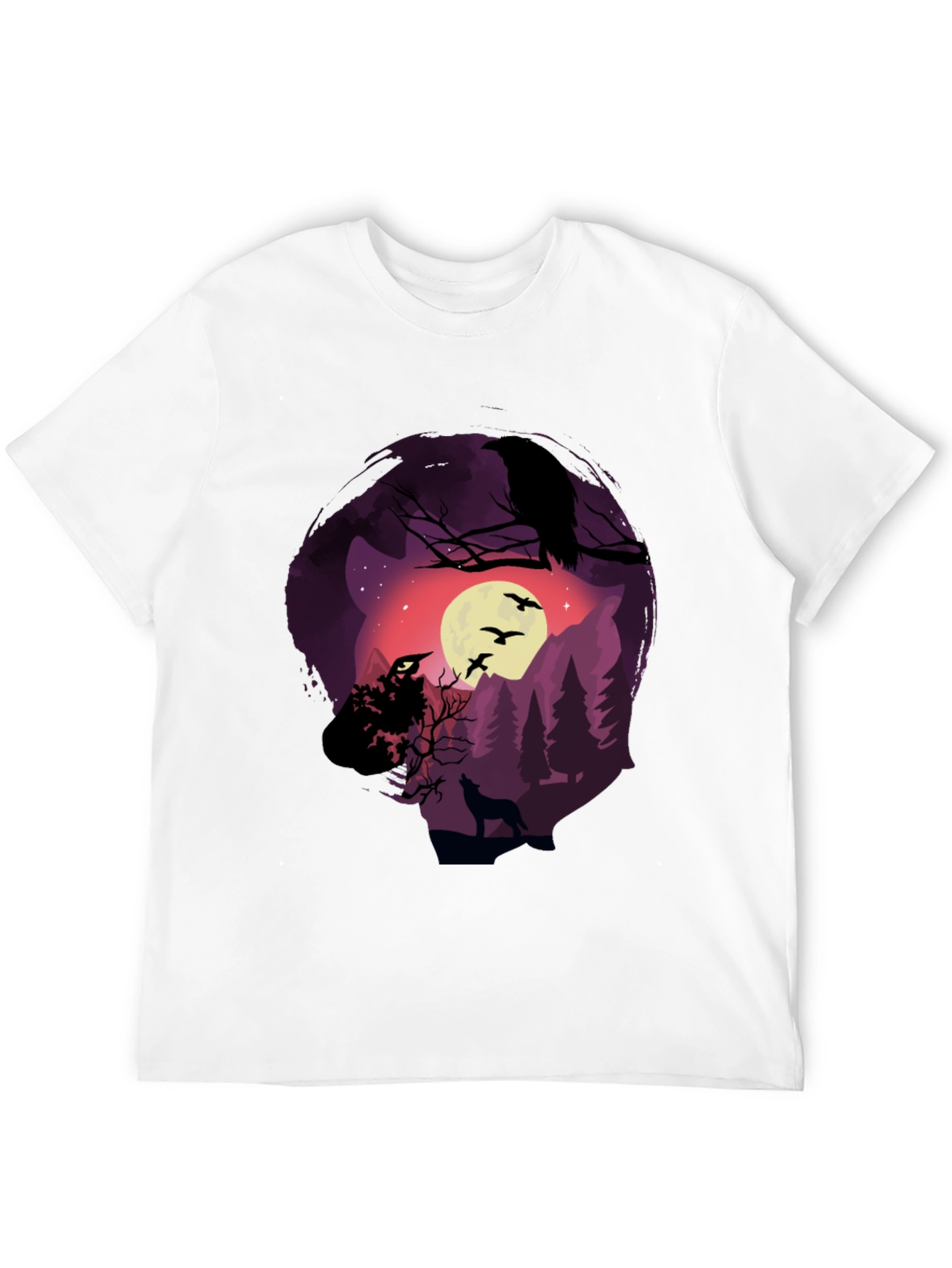 Raven Moon Wolf Graphic T-Shirt