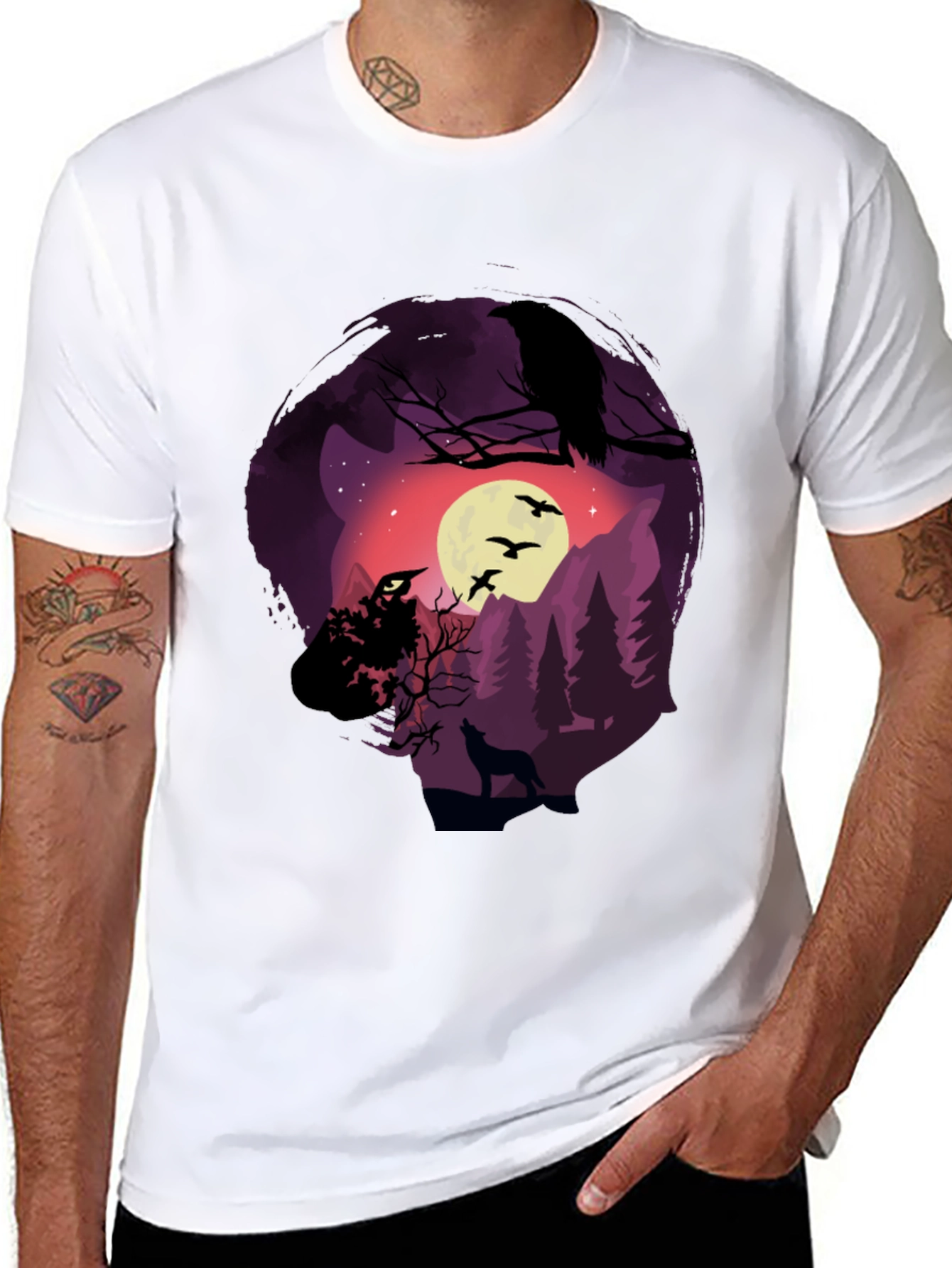 Raven Moon Wolf Graphic T-Shirt