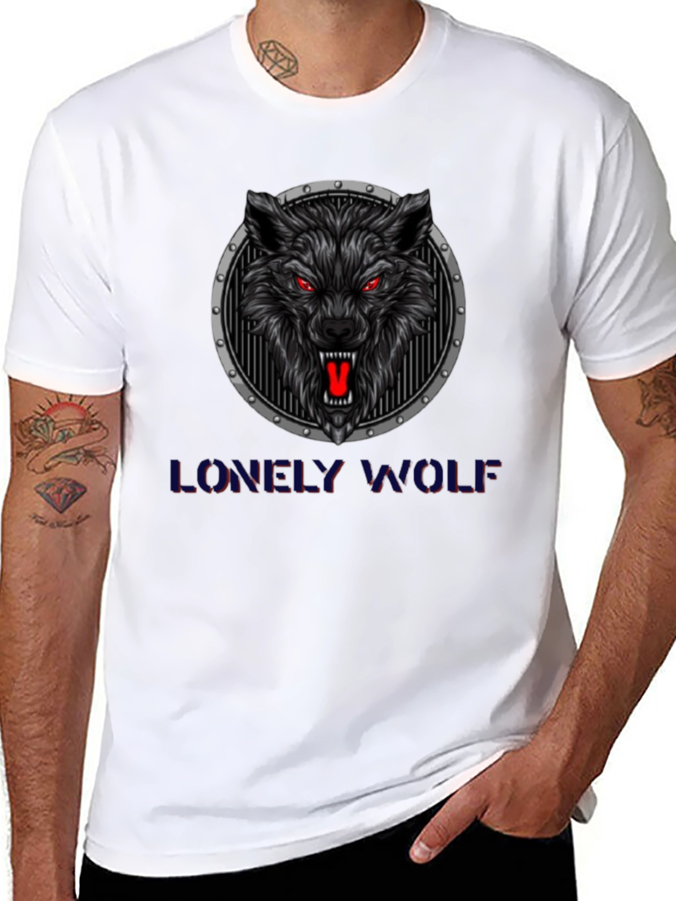 Lonely Wolf Graphic Print Black T-Shirt