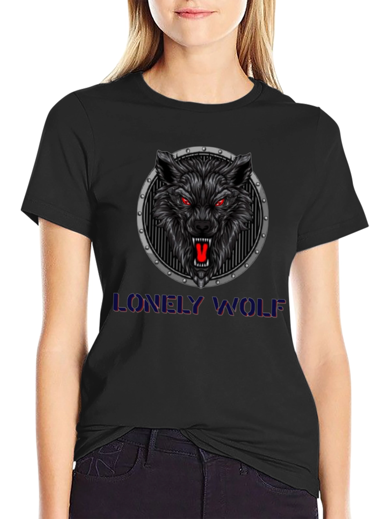 Lonely Wolf Graphic Print Black T-Shirt
