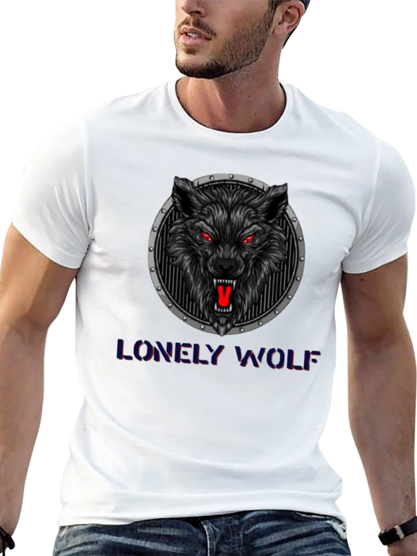 Lonely Wolf Graphic Print Black T-Shirt