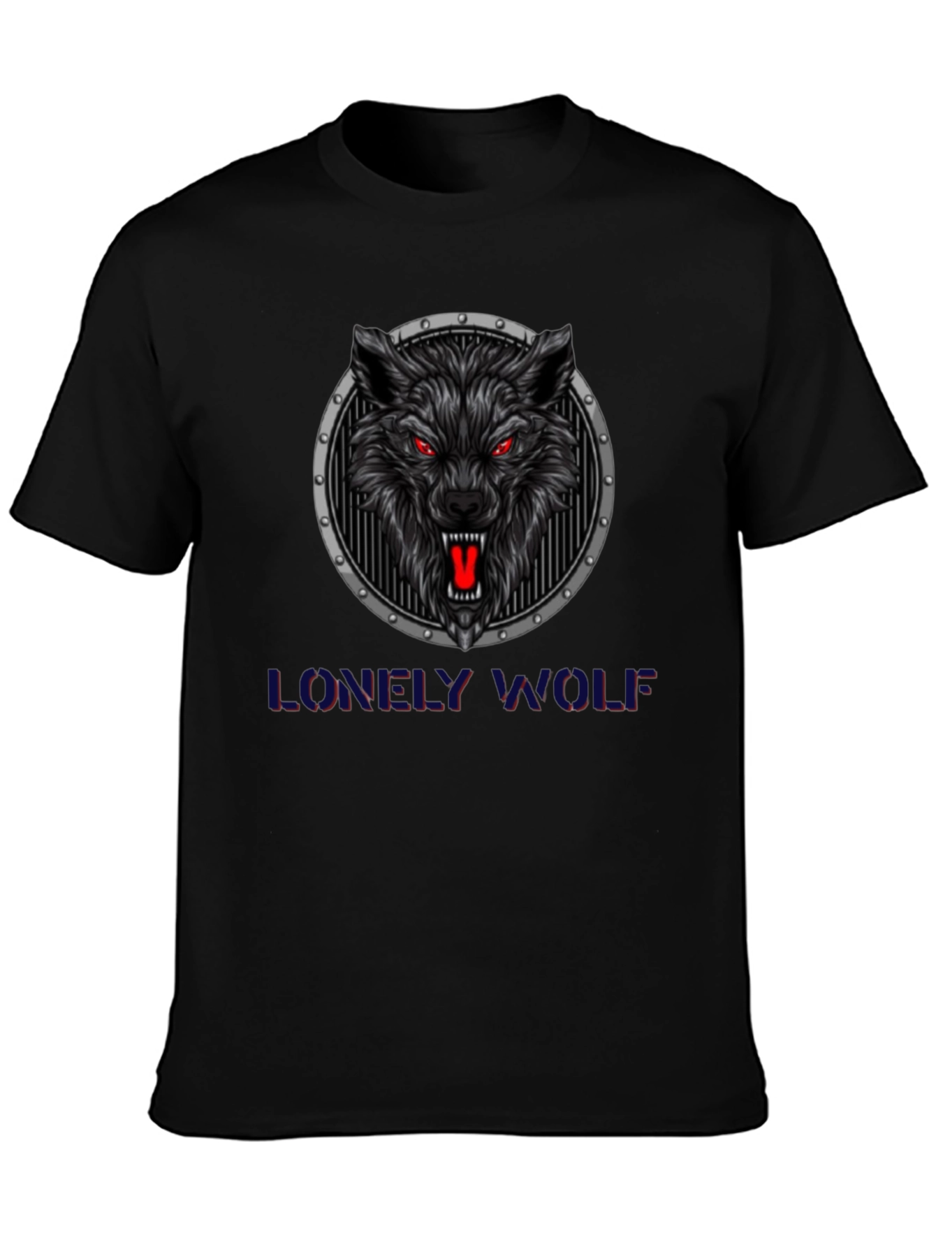 Lonely Wolf Graphic Print Black T-Shirt