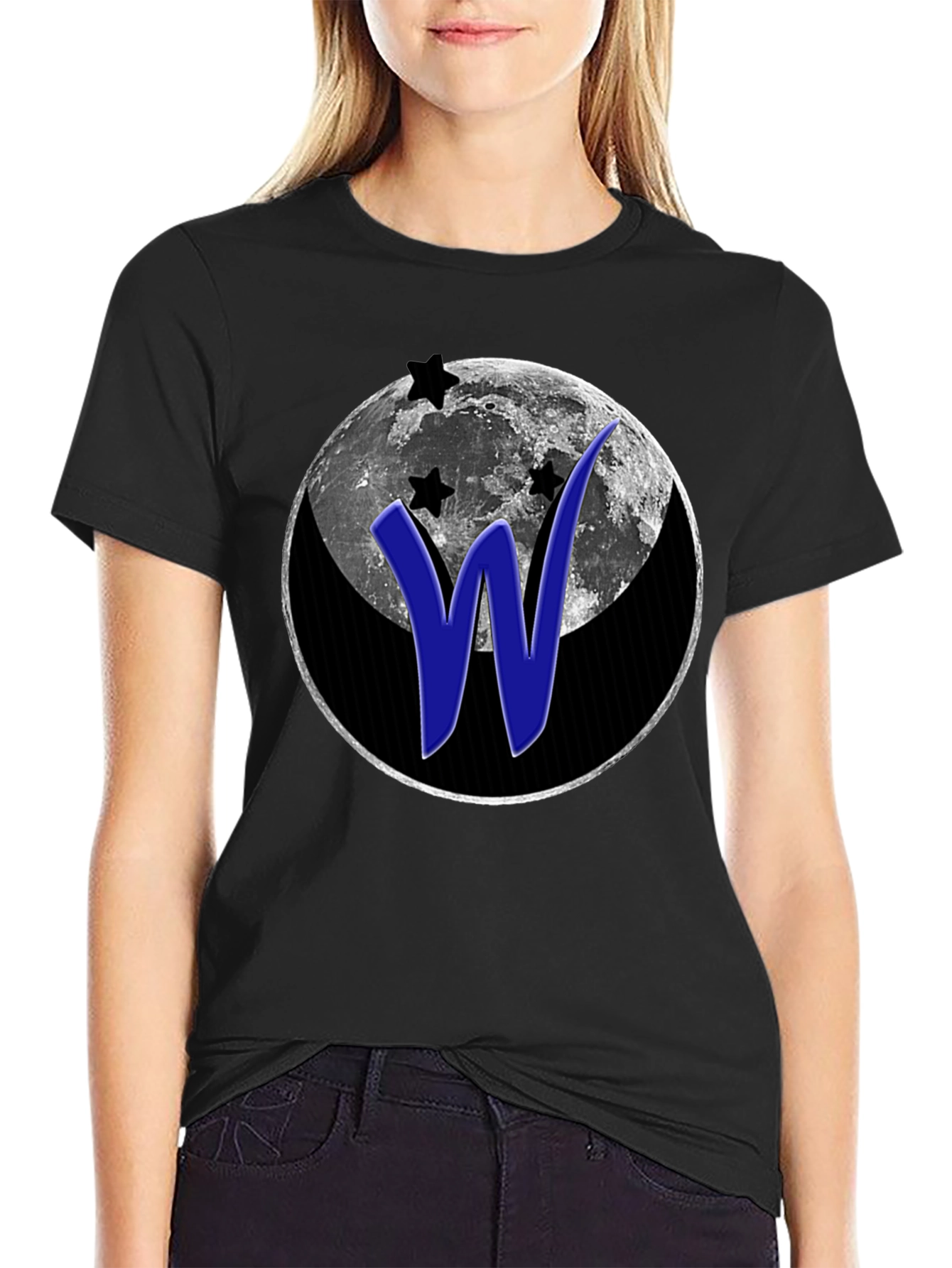 Moon & Stars W Graphic Black T-Shirt