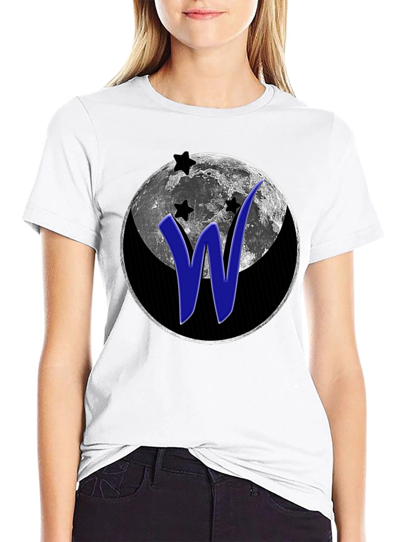 Moon & Stars W Graphic Black T-Shirt