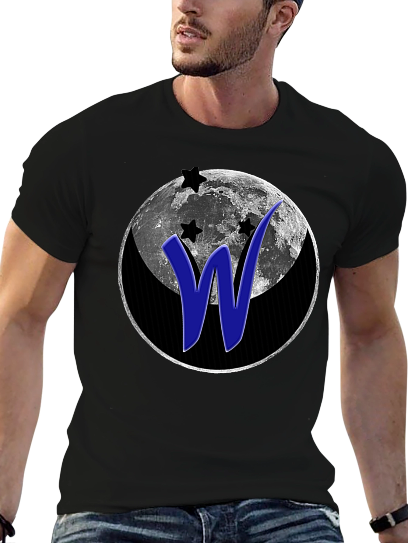 Moon & Stars W Graphic Black T-Shirt