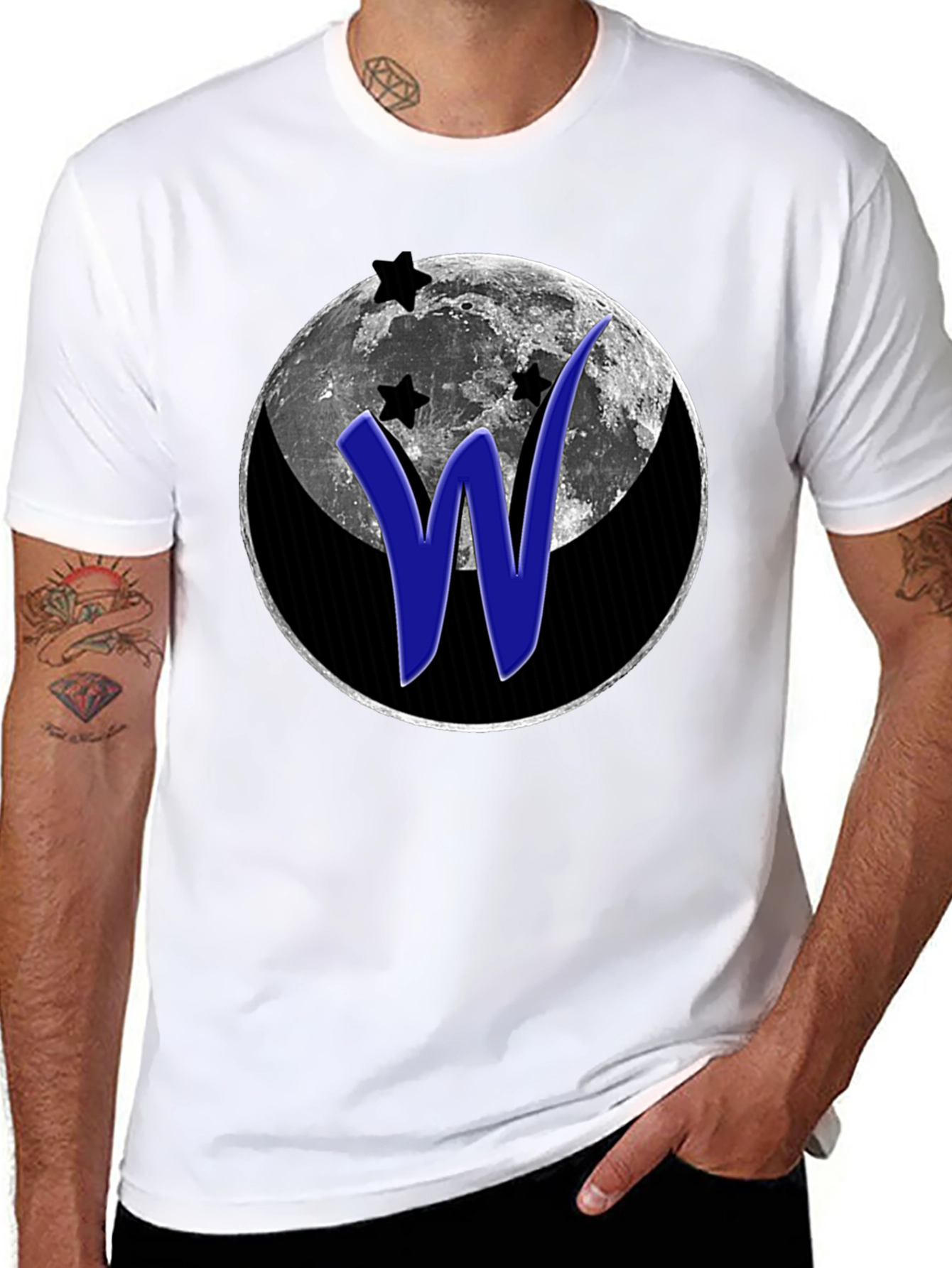 Moon & Stars W Graphic Black T-Shirt