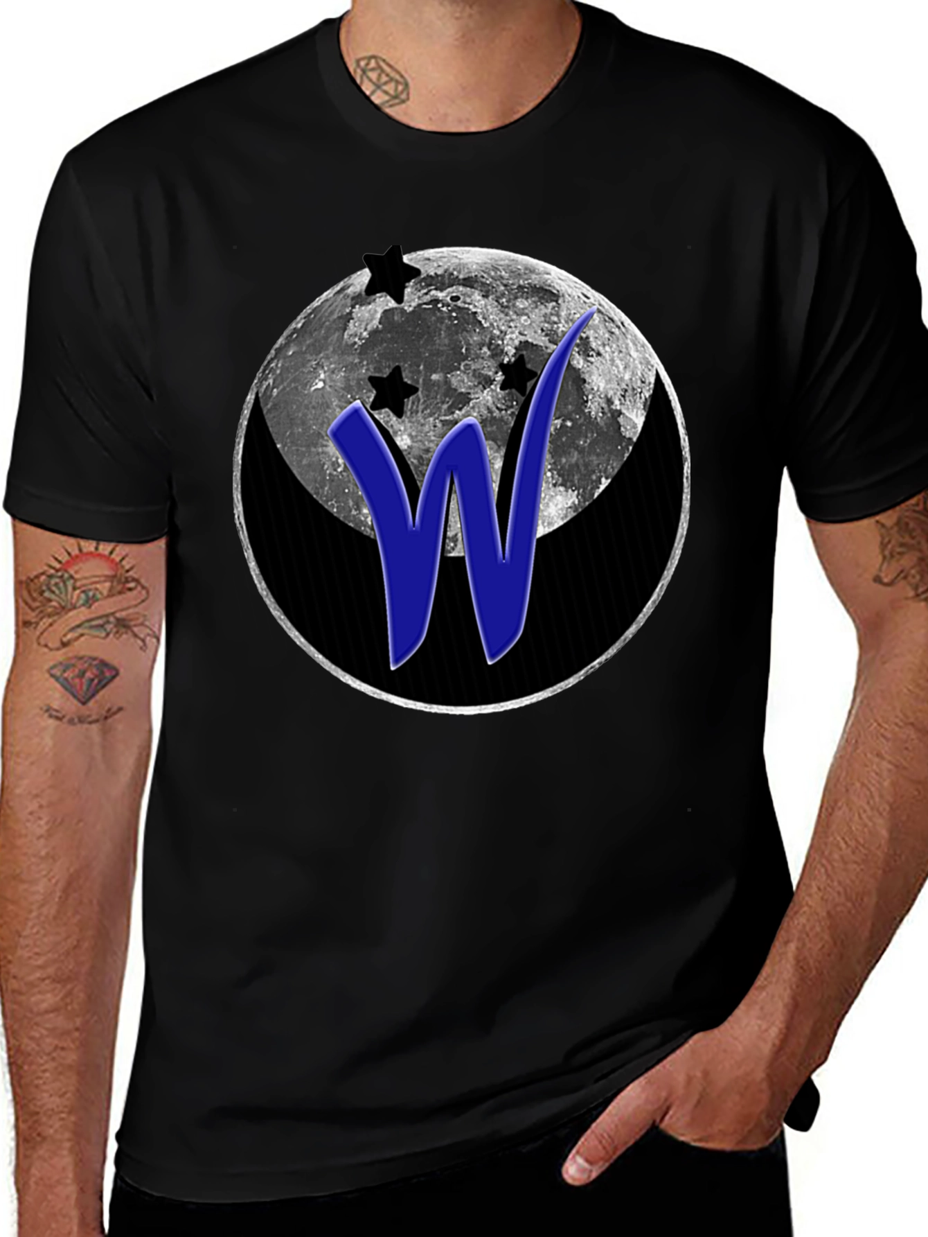 Moon & Stars W Graphic Black T-Shirt