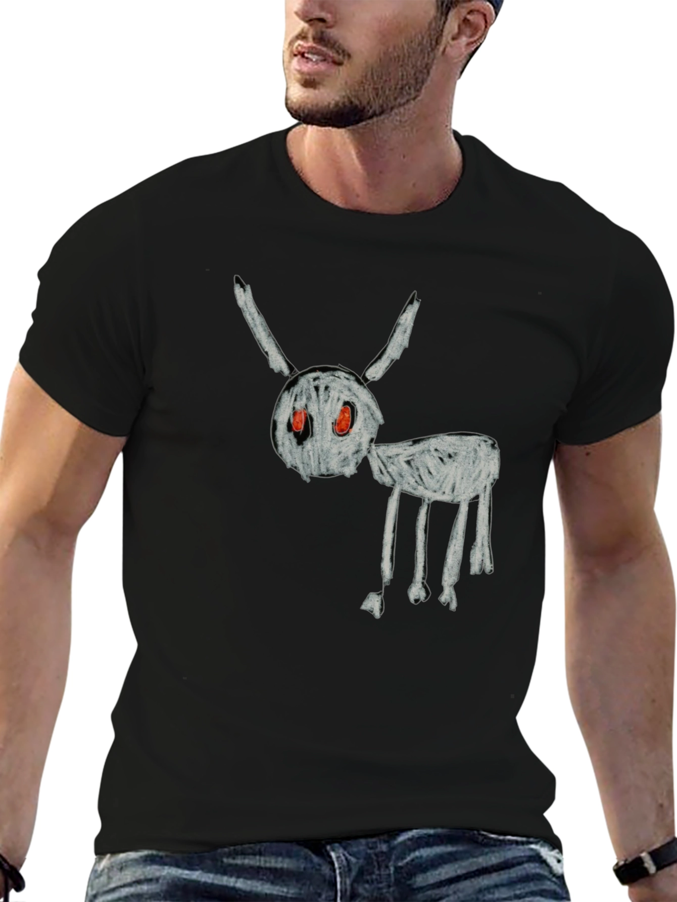 Unique Black T-Shirt with Sketchy Creature Design