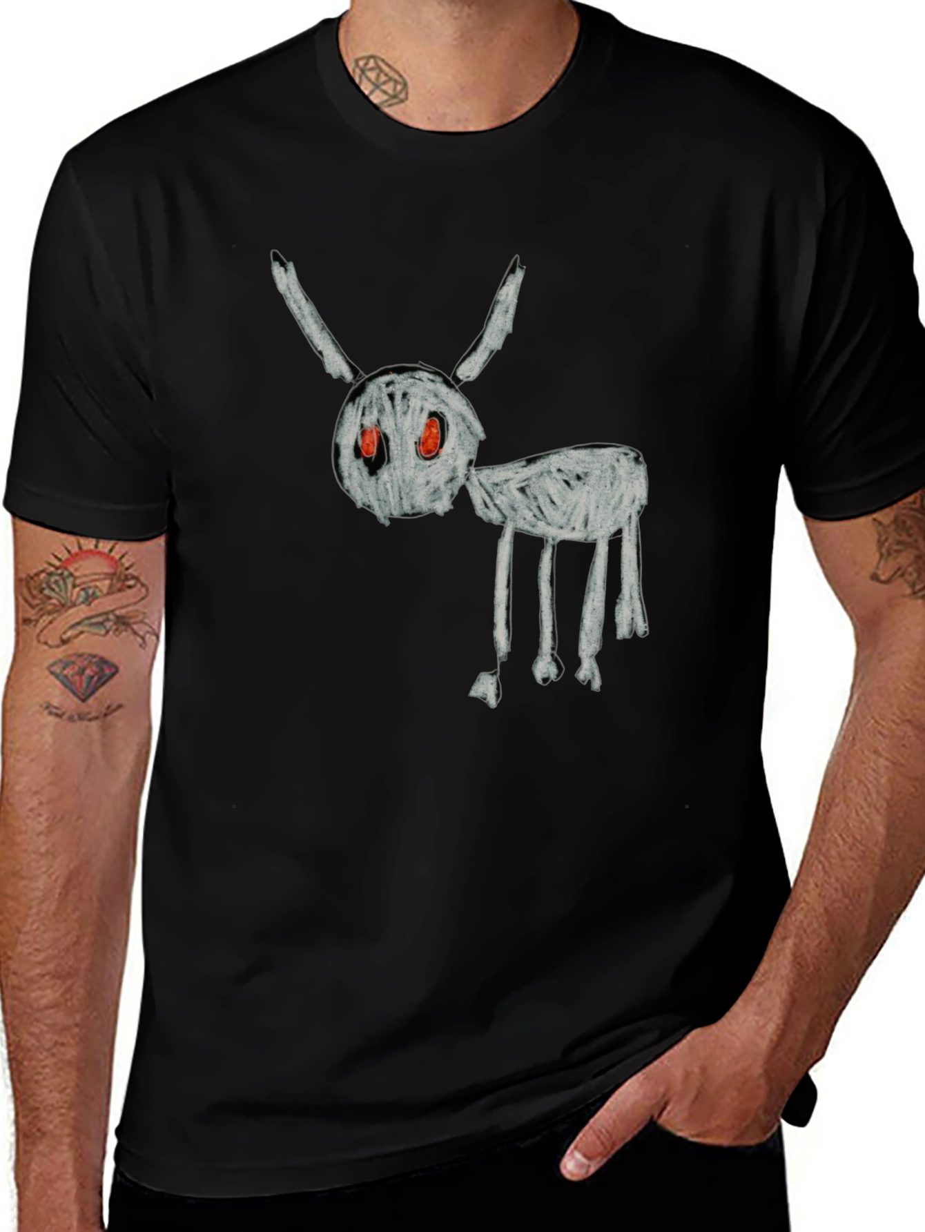 Unique Black T-Shirt with Sketchy Creature Design