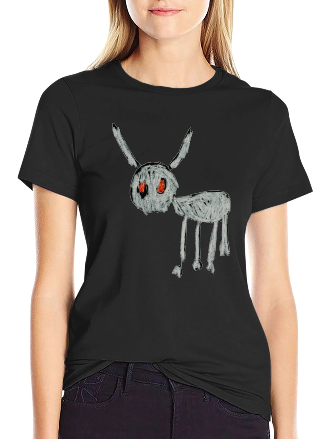 Unique Black T-Shirt with Sketchy Creature Design
