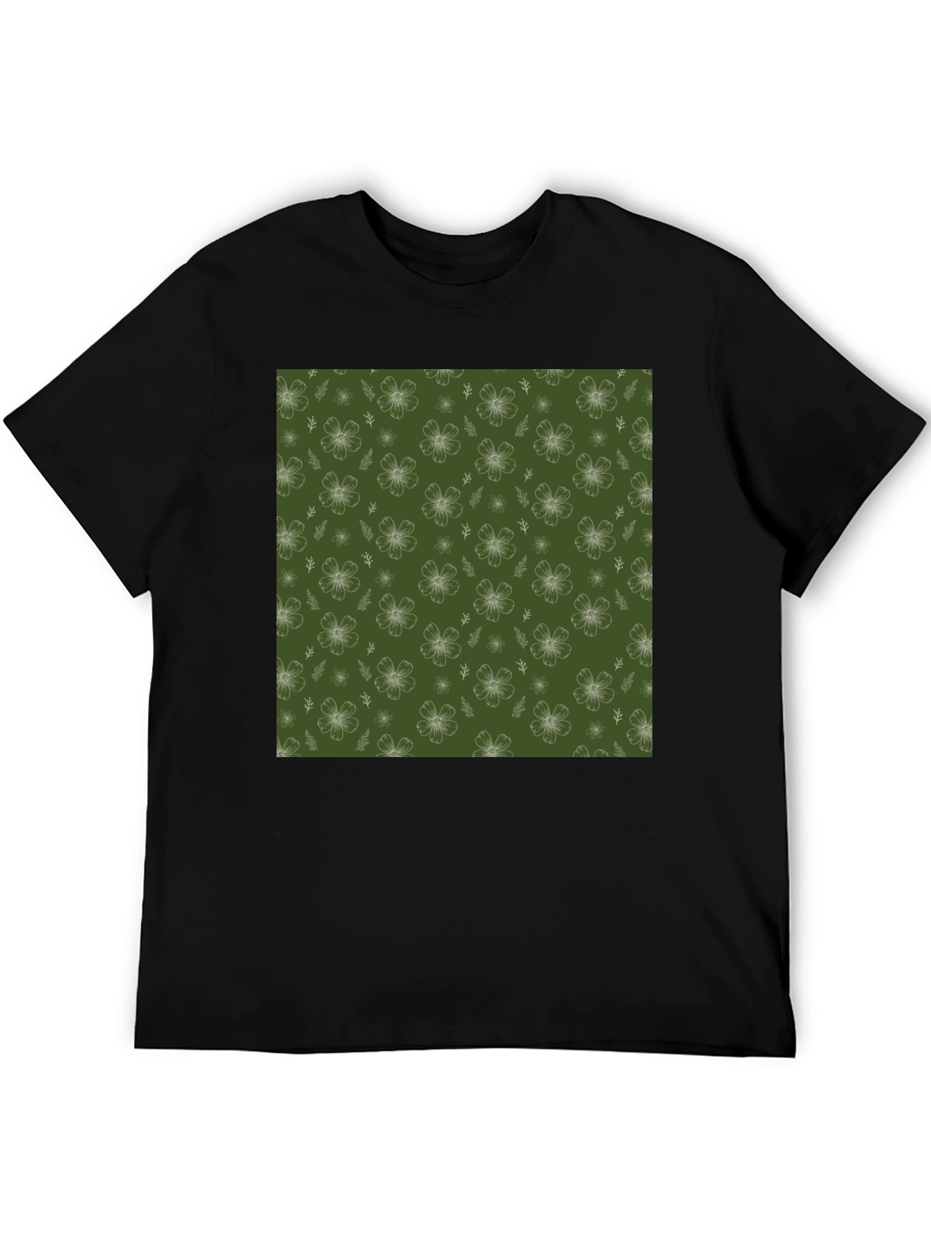Floral Pattern Black T-Shirt