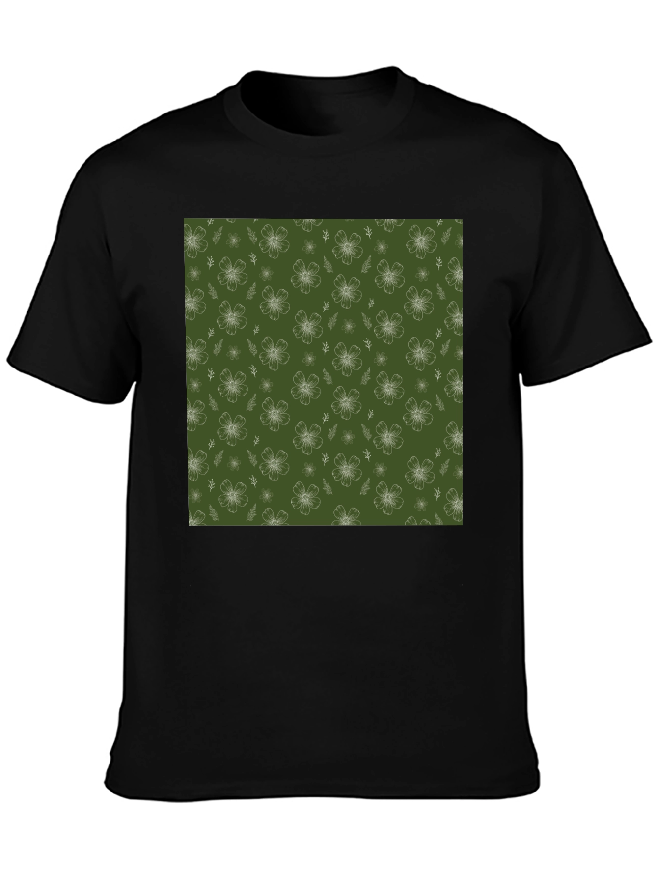 Floral Pattern Black T-Shirt