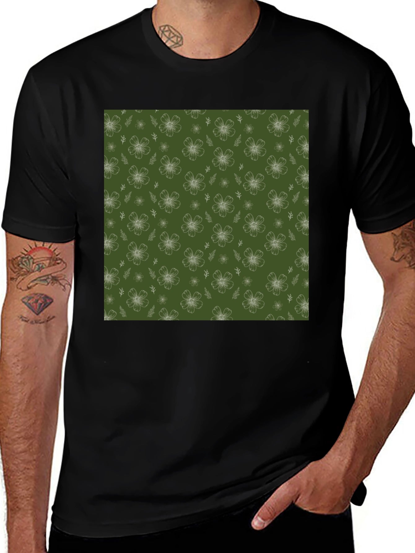 Floral Pattern Black T-Shirt