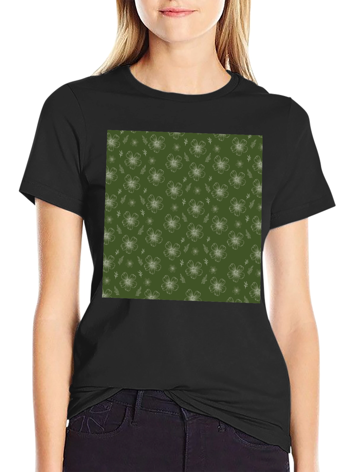 Floral Pattern Black T-Shirt