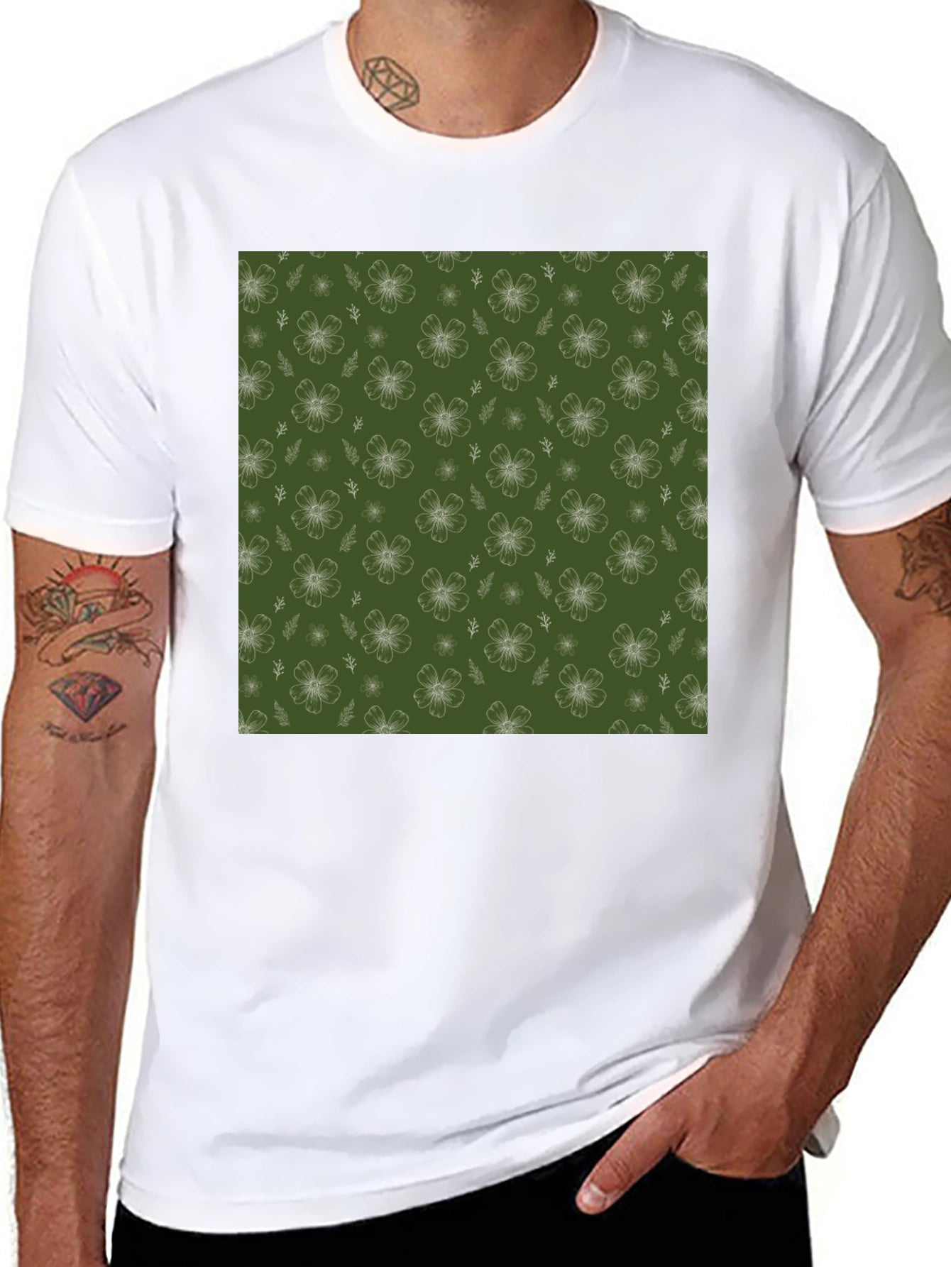 Floral Pattern Black T-Shirt