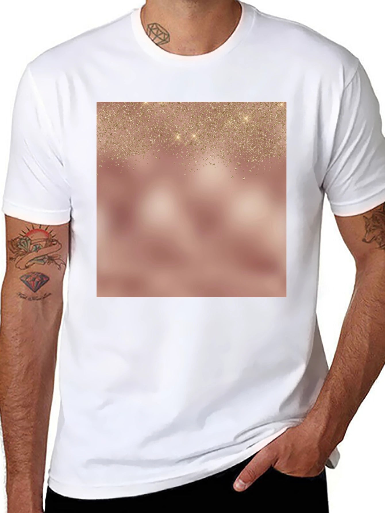 Elegant Glitter Overlay Black T-Shirt