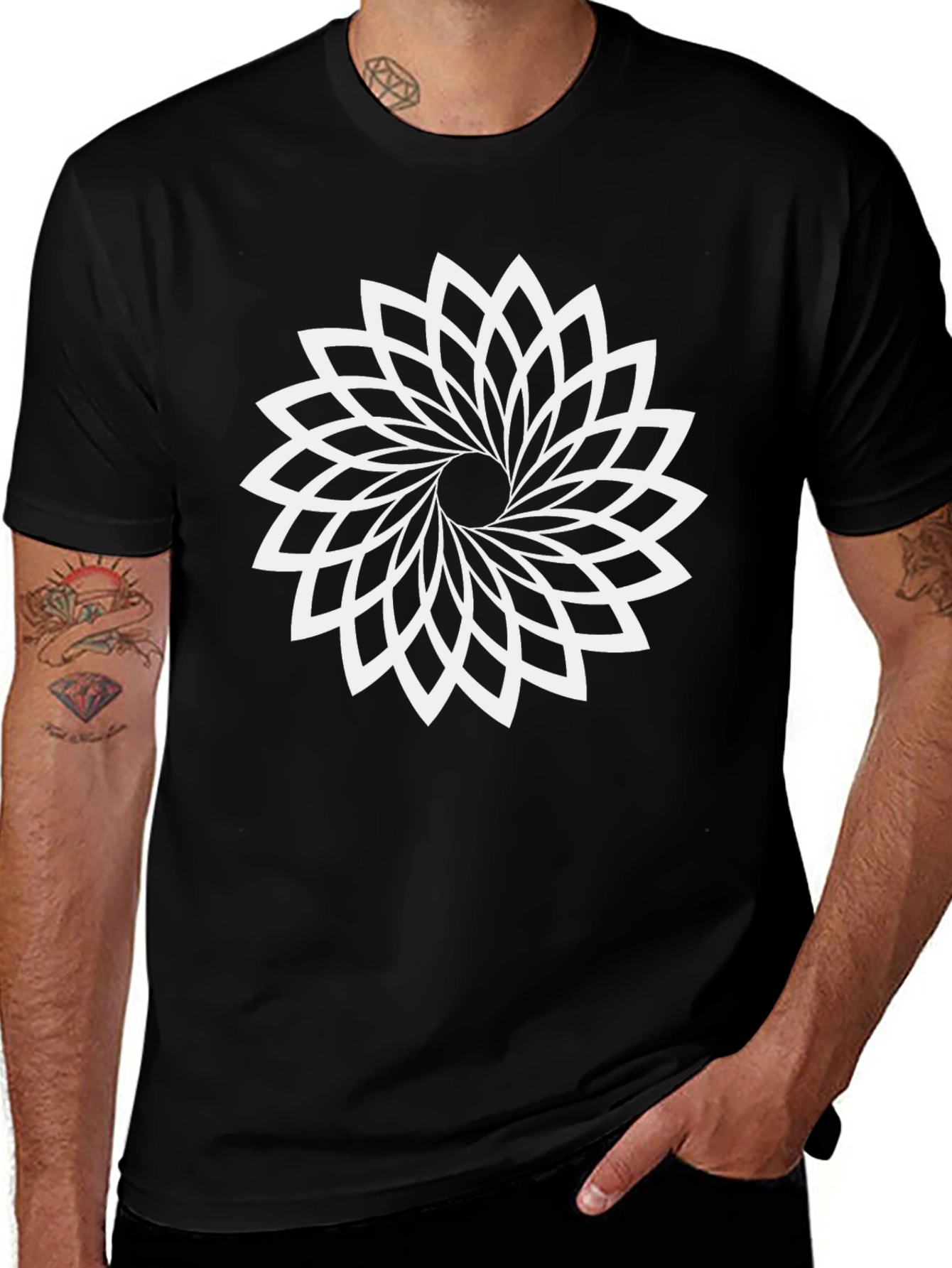 Geometric Floral T-Shirt - Modern Design in Black