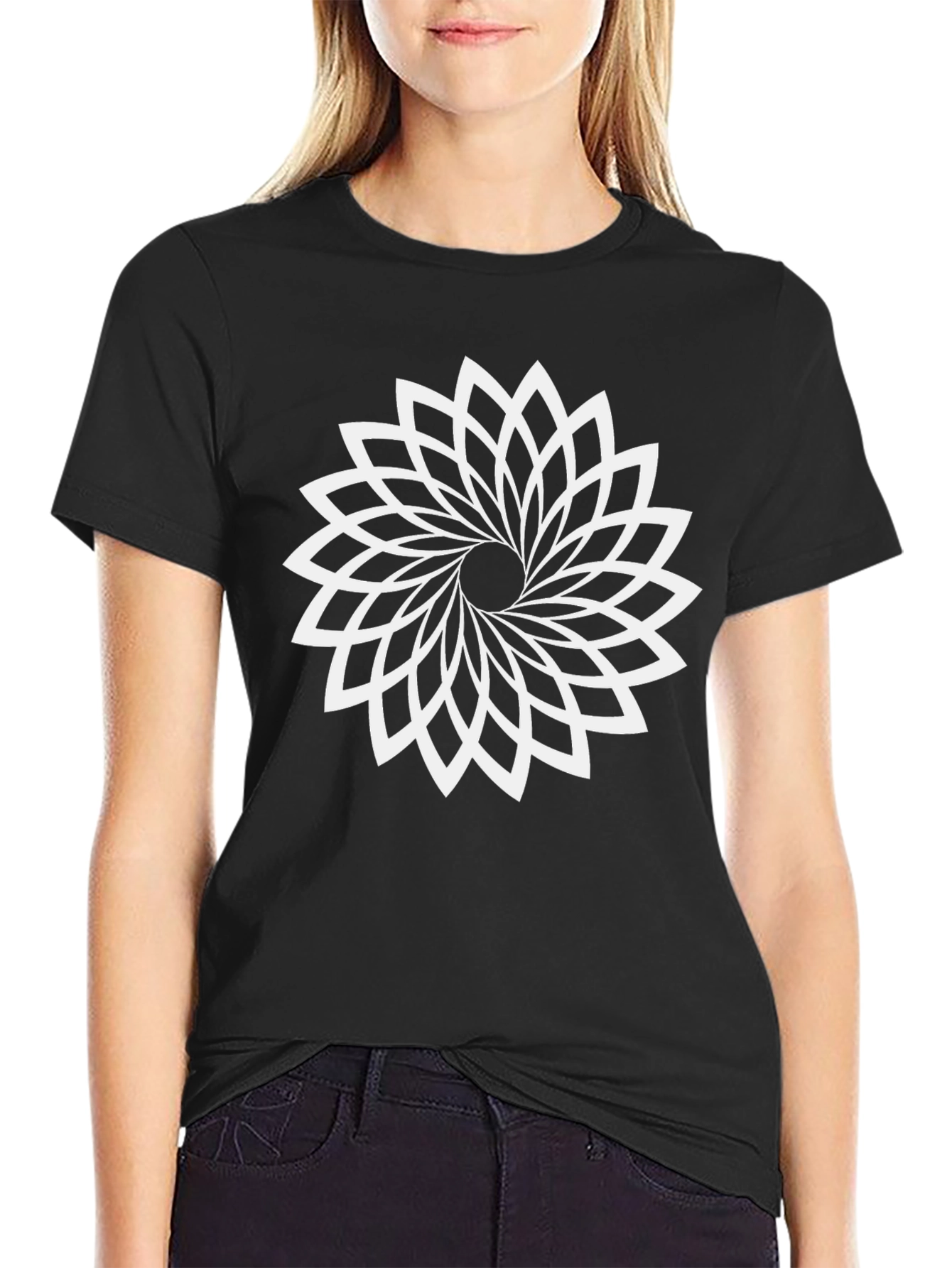 Geometric Floral T-Shirt - Modern Design in Black