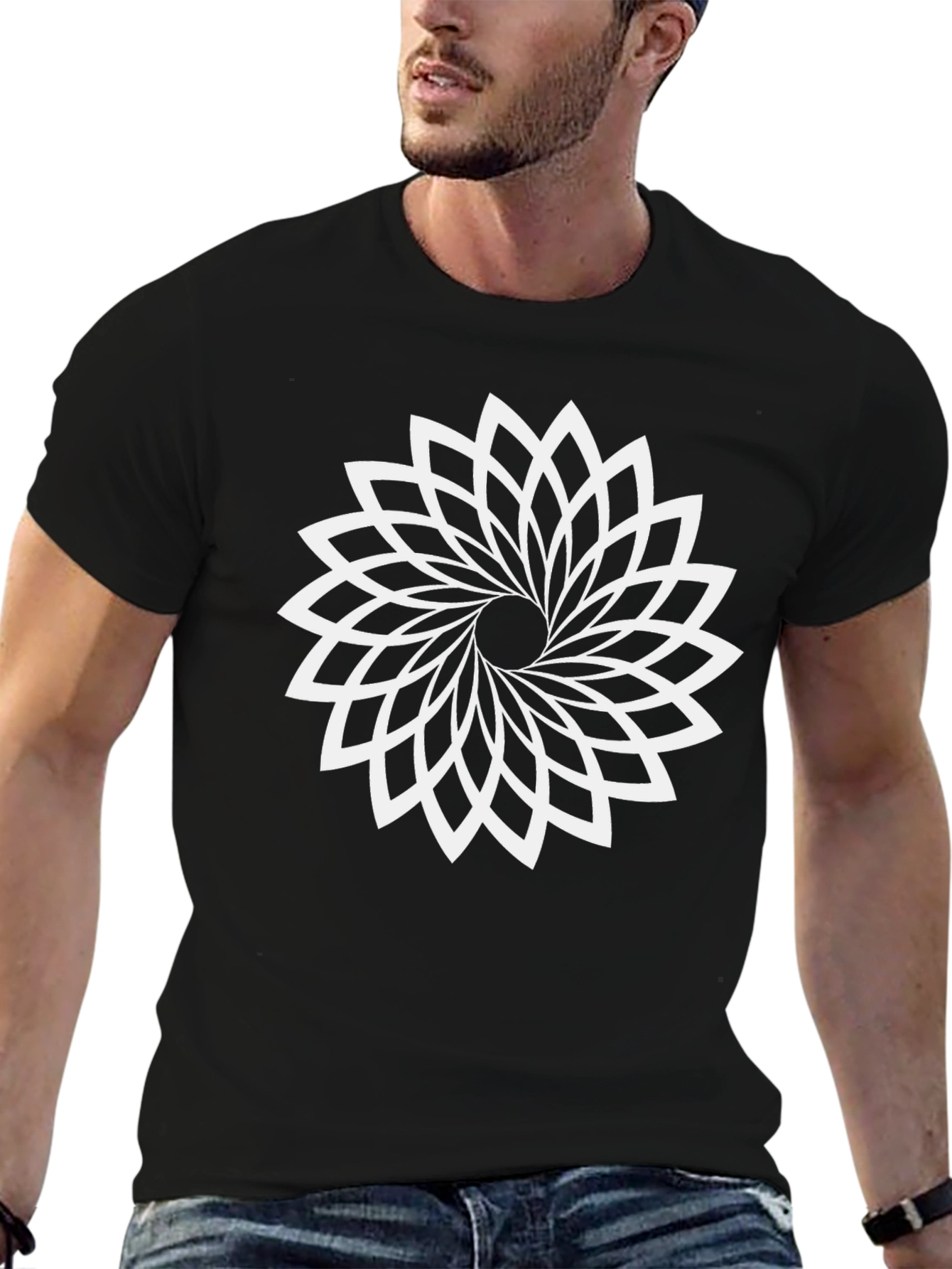 Geometric Floral T-Shirt - Modern Design in Black