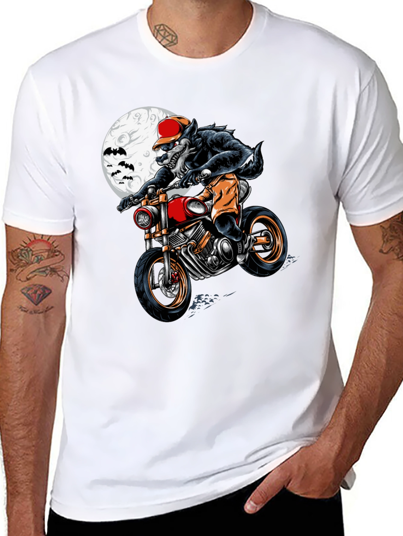 Werewolf Motorcycle Rider Graphic Tee