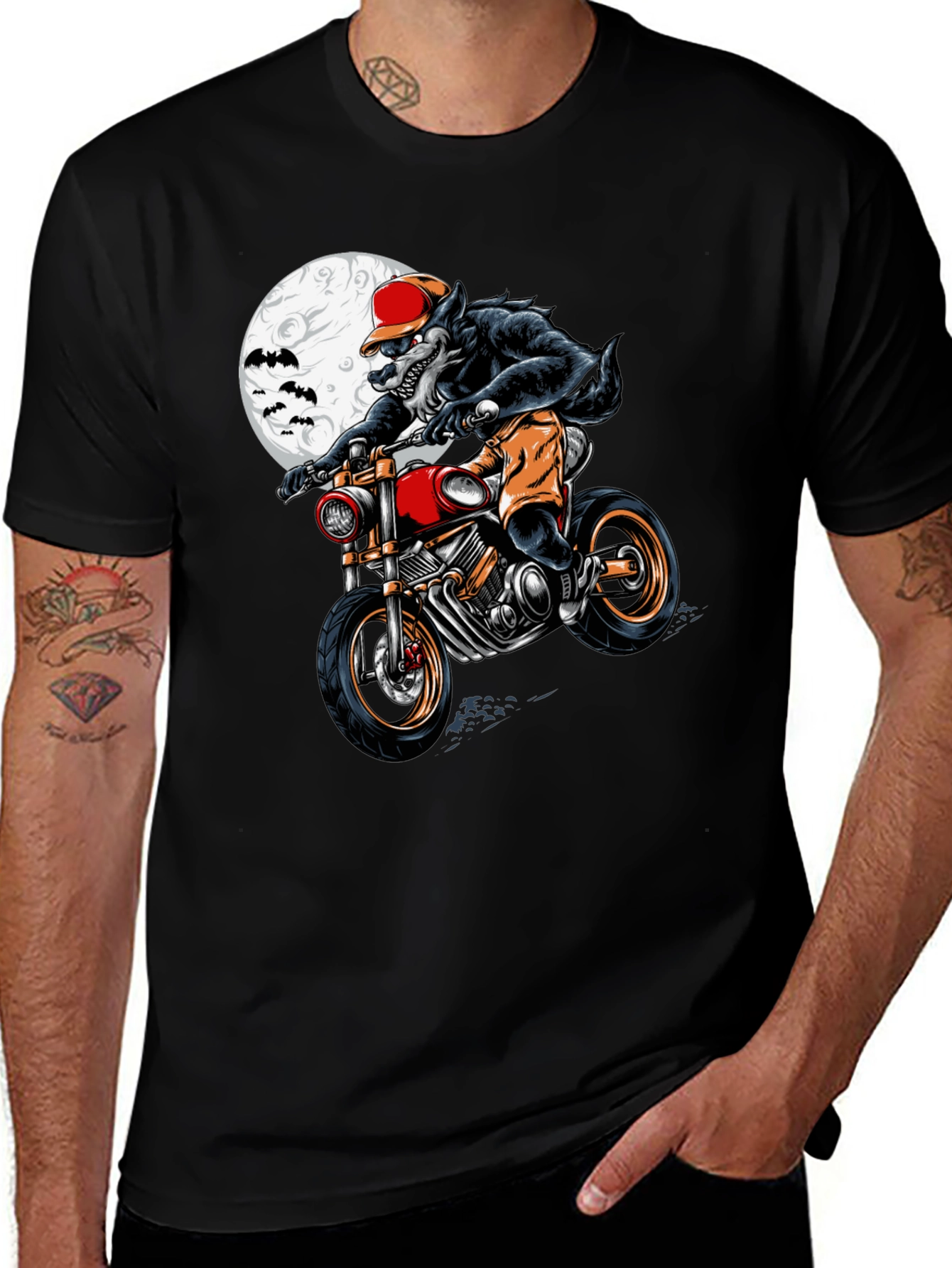 Werewolf Motorcycle Rider Graphic Tee