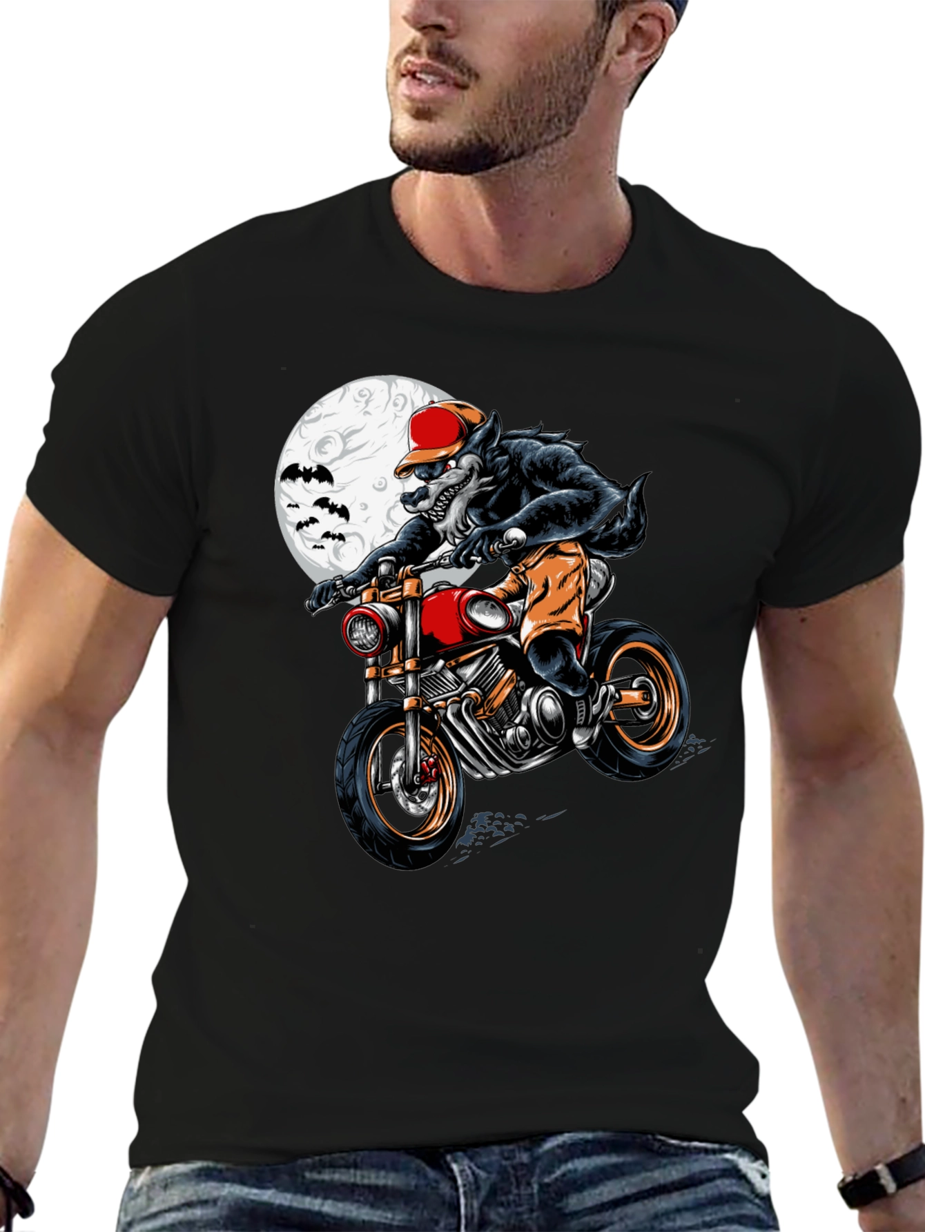 Werewolf Motorcycle Rider Graphic Tee