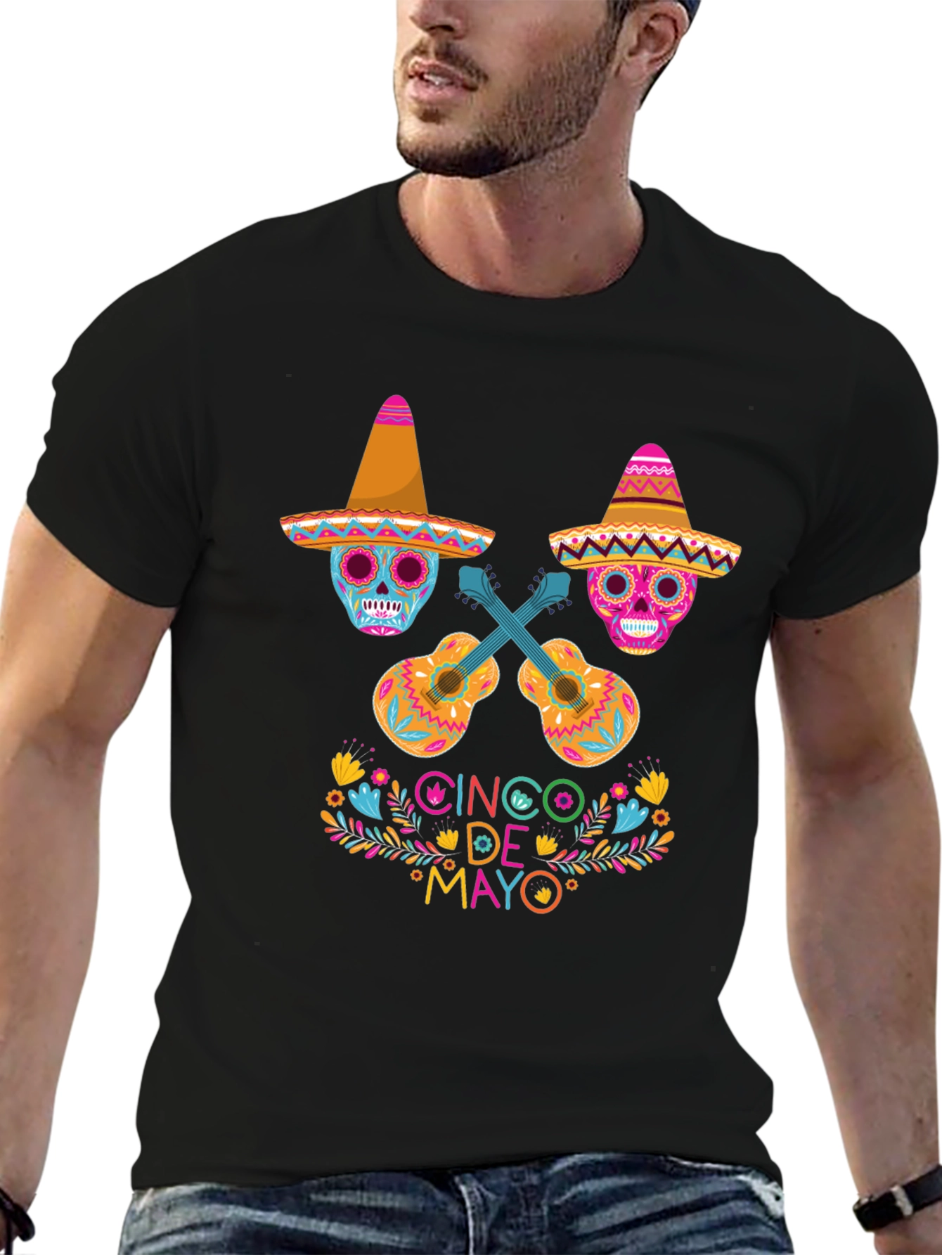Cinco de Mayo Sugar Skull Guitar T-Shirt