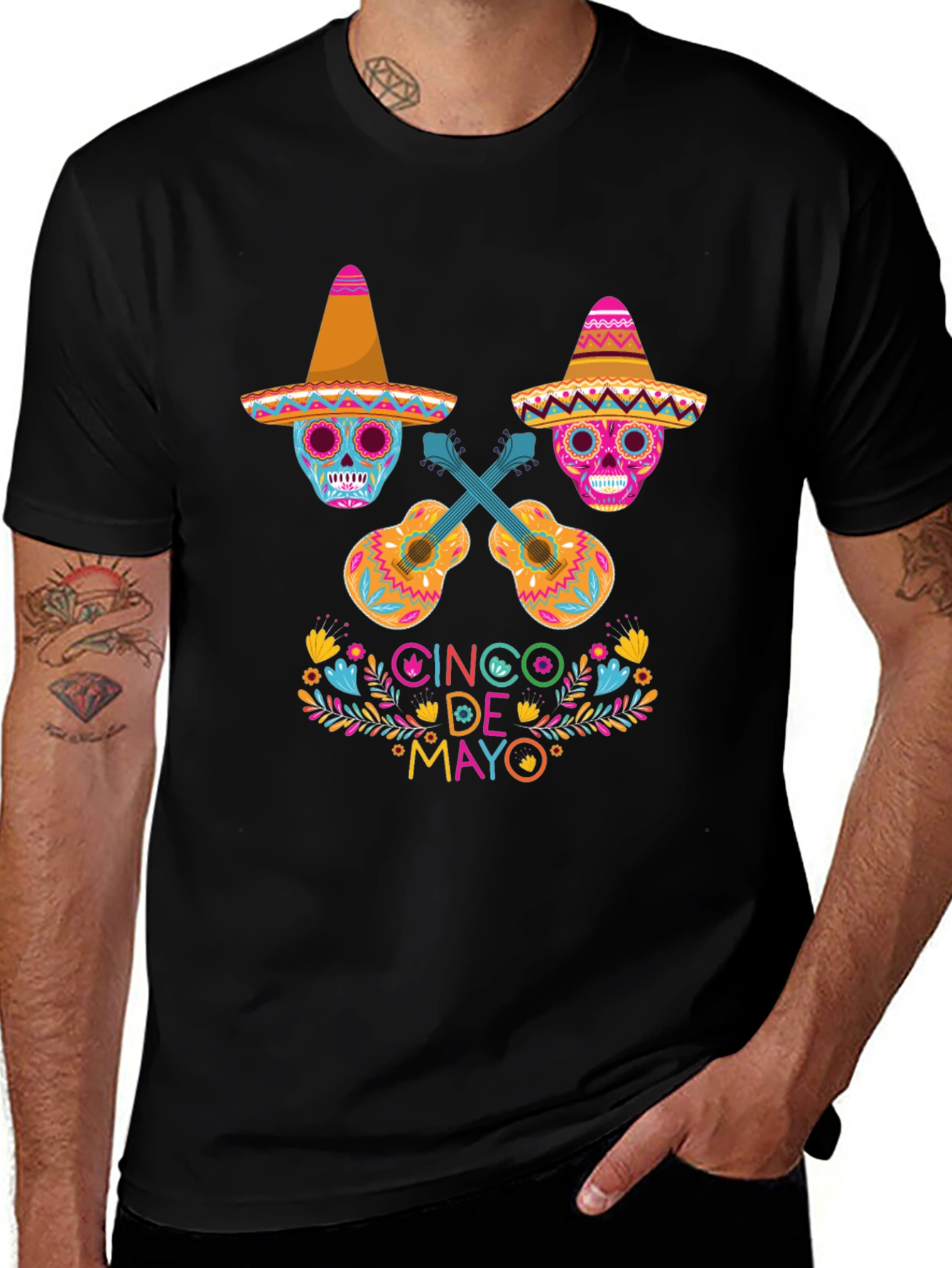 Cinco de Mayo Sugar Skull Guitar T-Shirt