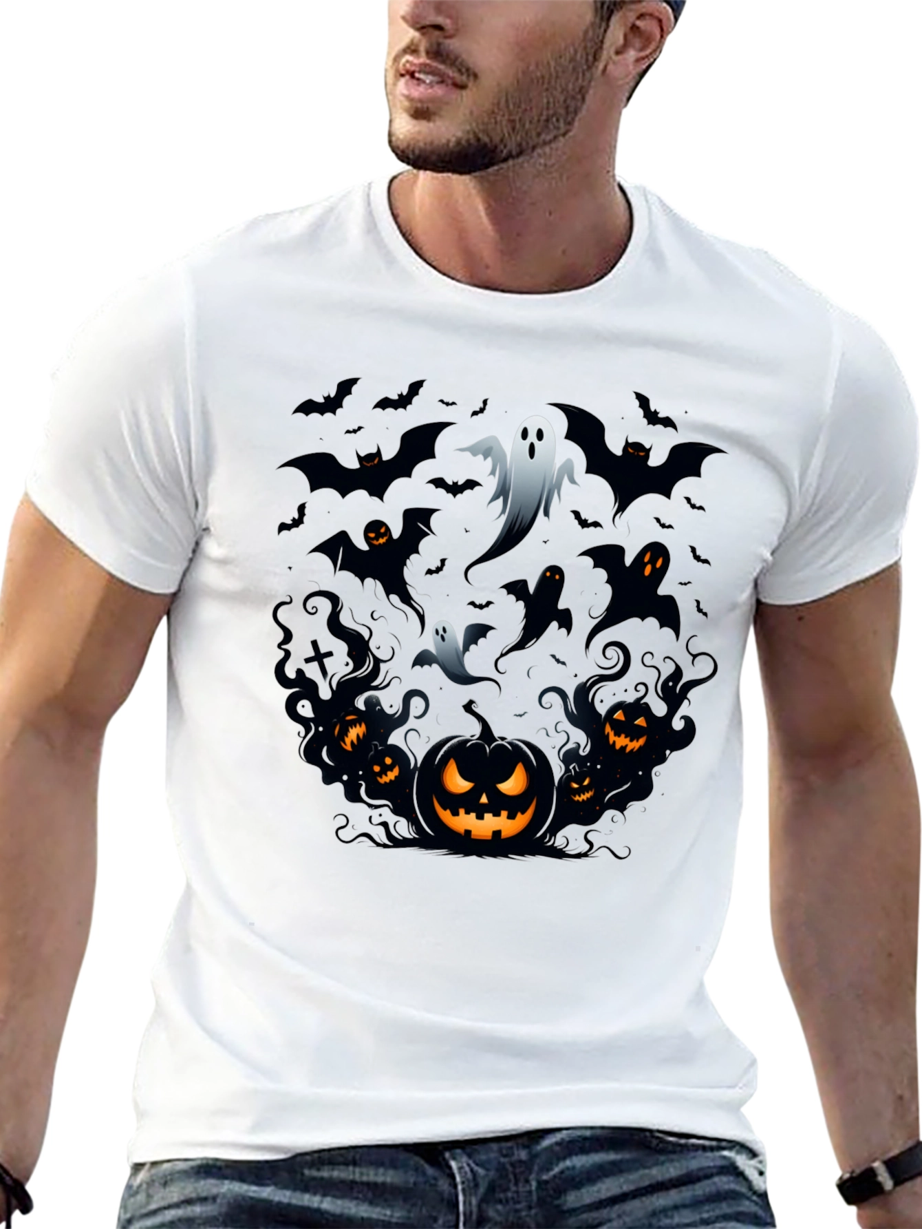 Halloween Ghosts & Pumpkins Black T-Shirt