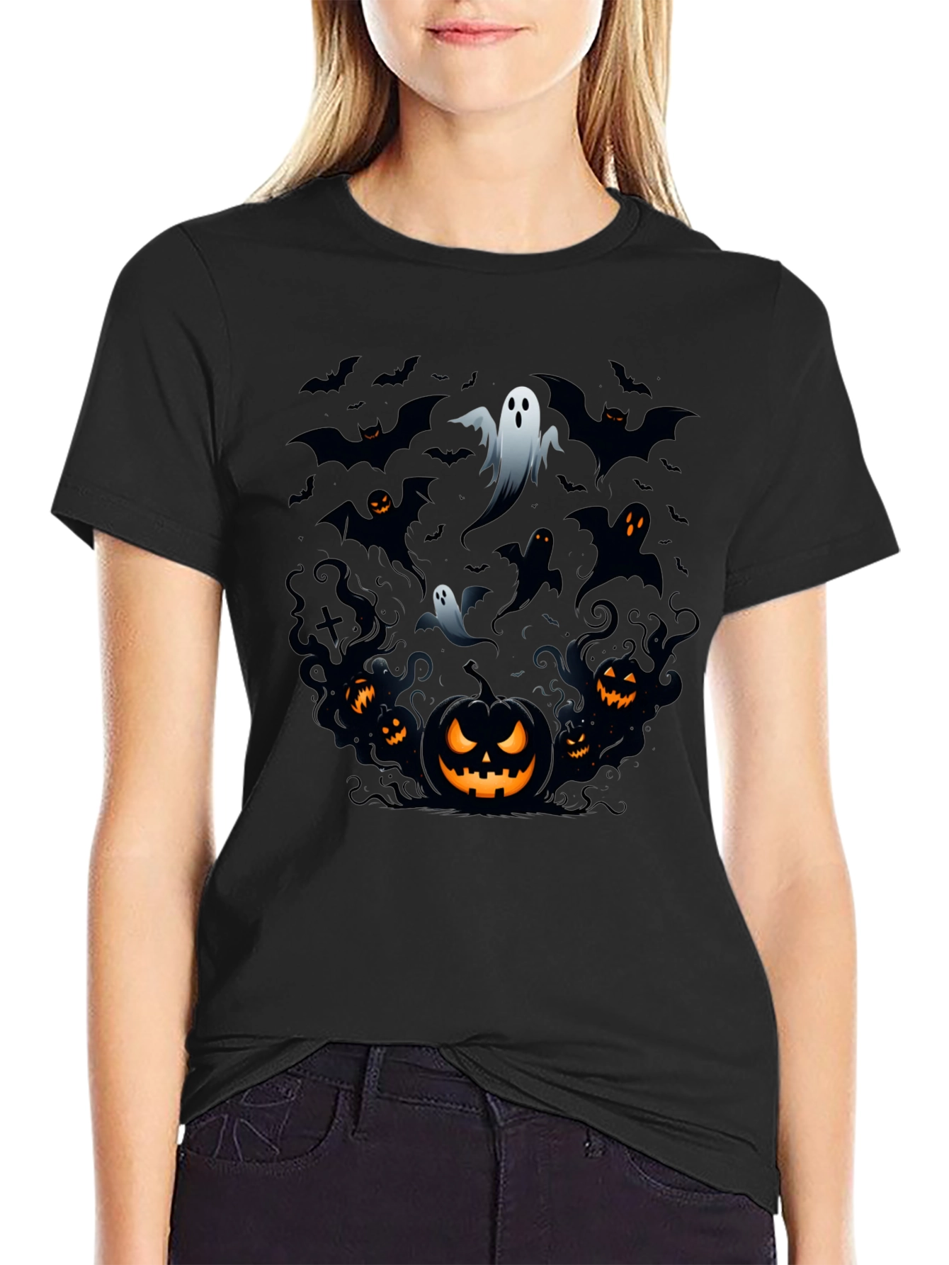 Halloween Ghosts & Pumpkins Black T-Shirt