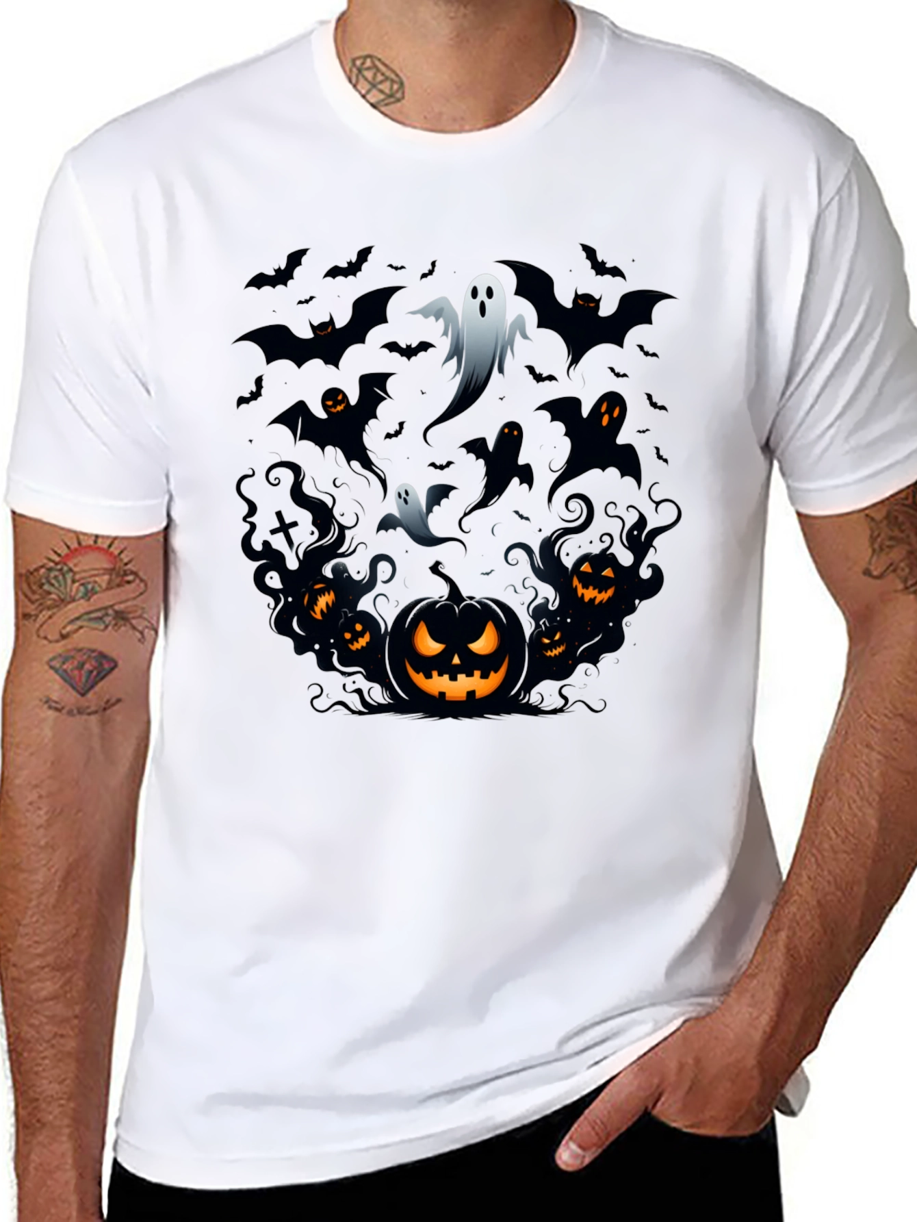 Halloween Ghosts & Pumpkins Black T-Shirt