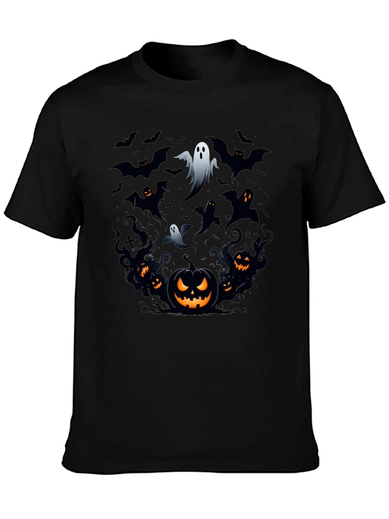 Halloween Ghosts & Pumpkins Black T-Shirt