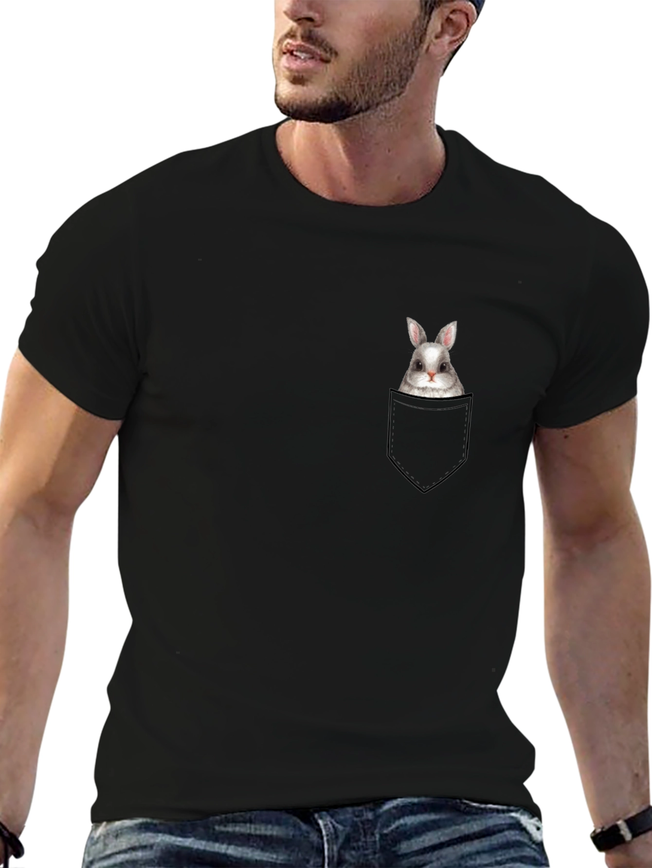 Bunny in Pocket Graphic Tee - Casual Style