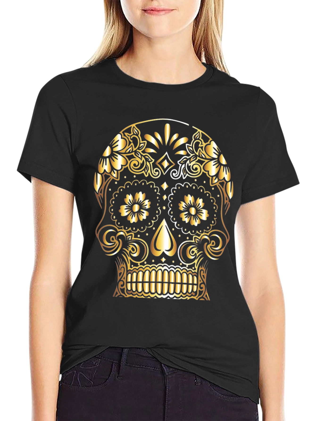 Gold Sugar Skull Graphic Tee