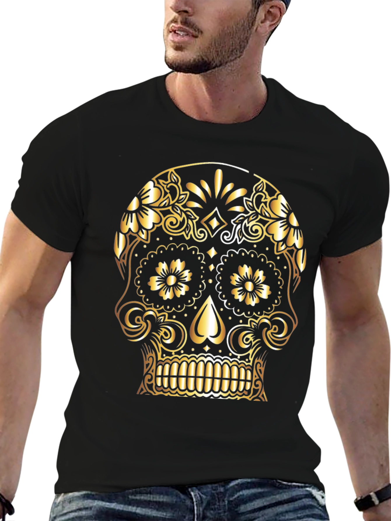 Gold Sugar Skull Graphic Tee