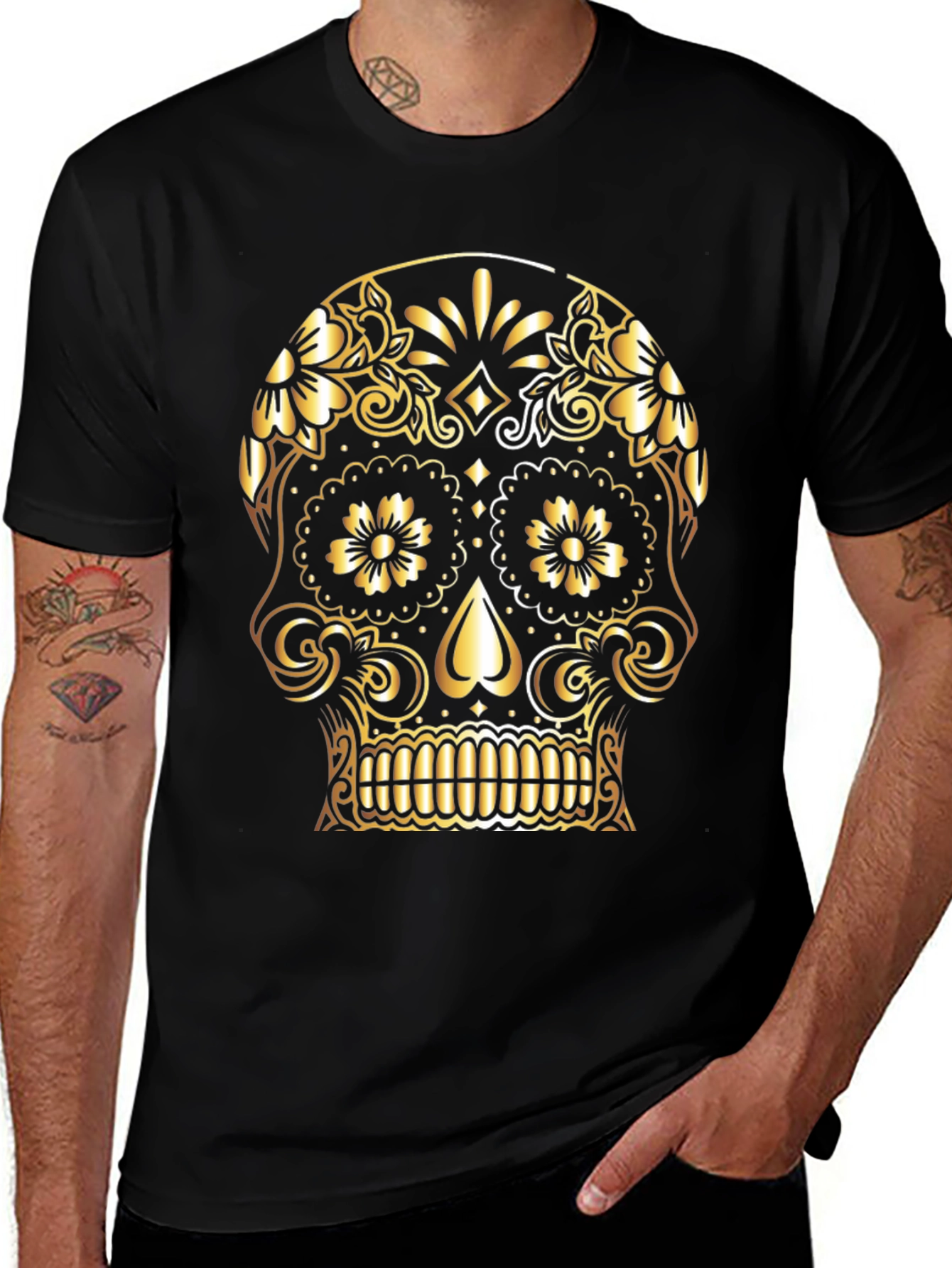 Gold Sugar Skull Graphic Tee