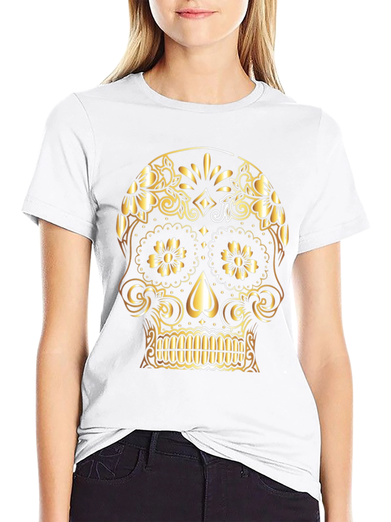 Gold Sugar Skull Graphic Tee