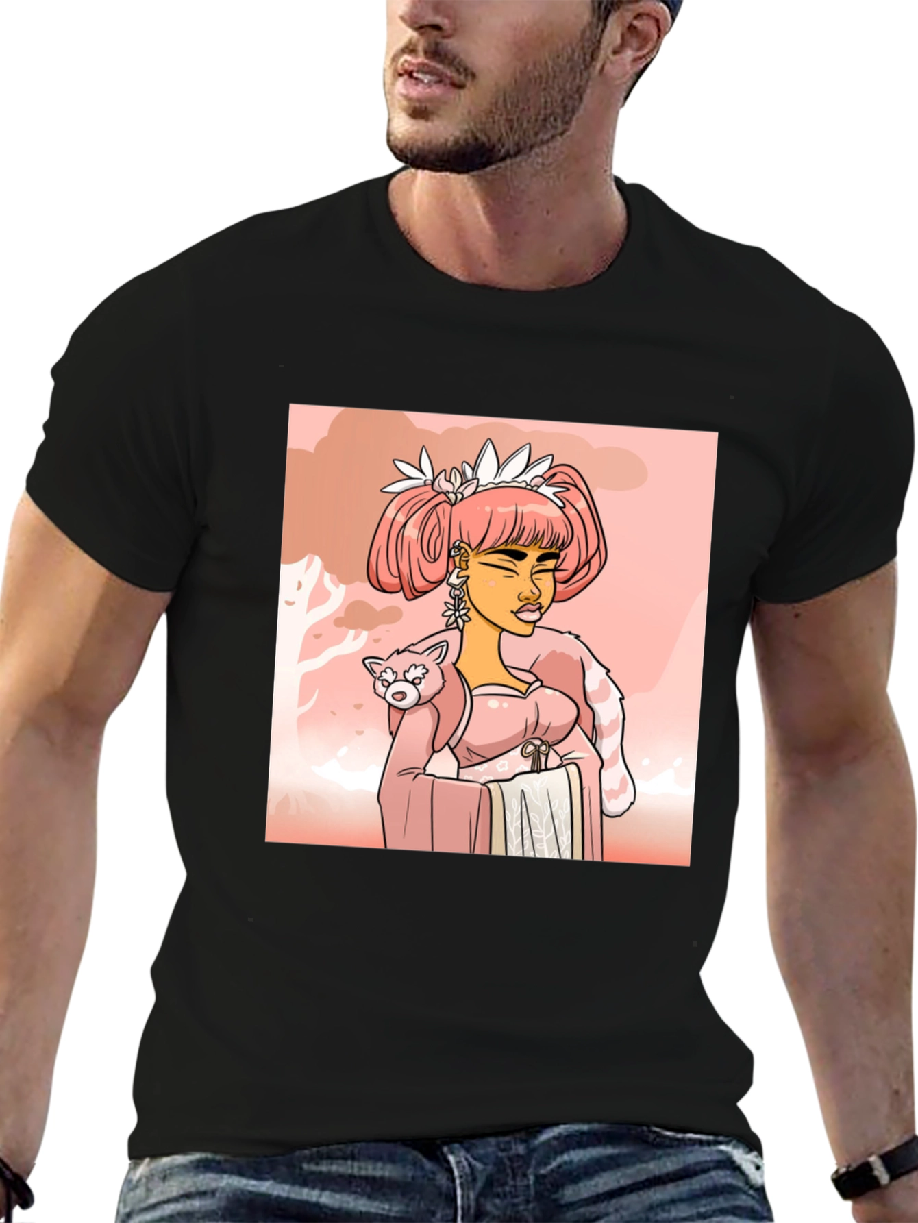 Anime Girl with Red Panda T-Shirt