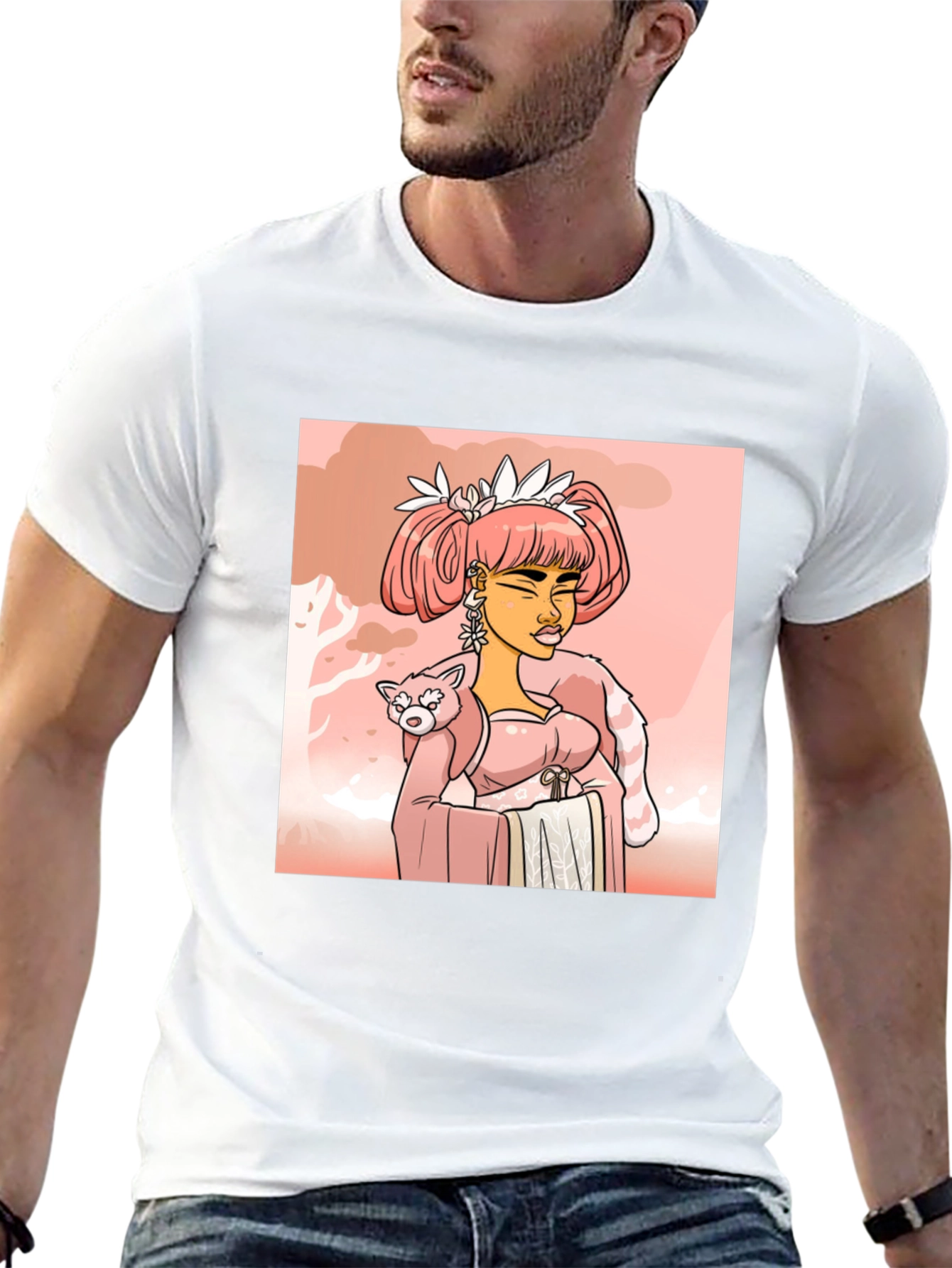 Anime Girl with Red Panda T-Shirt