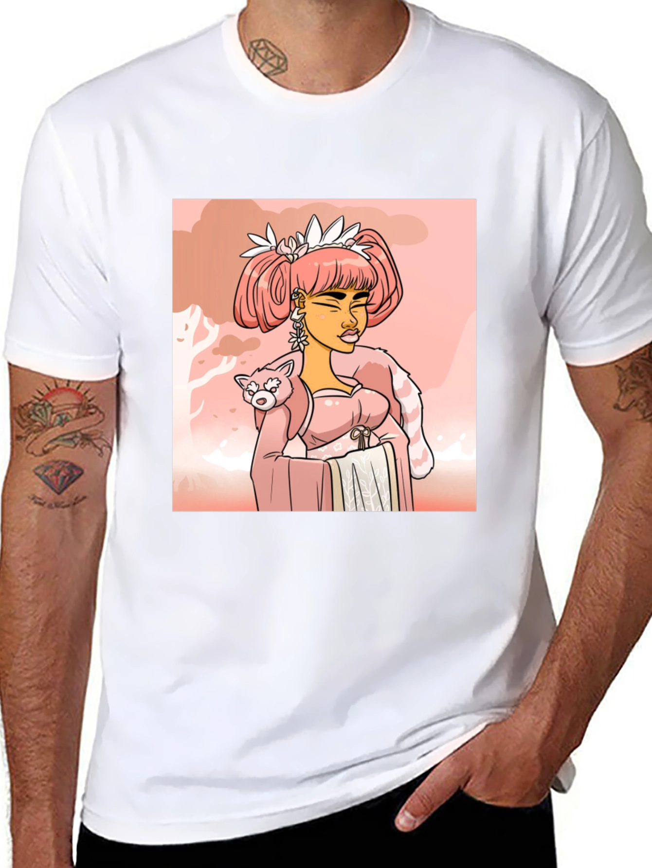 Anime Girl with Red Panda T-Shirt