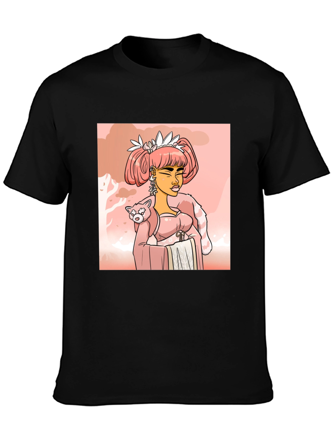 Anime Girl with Red Panda T-Shirt