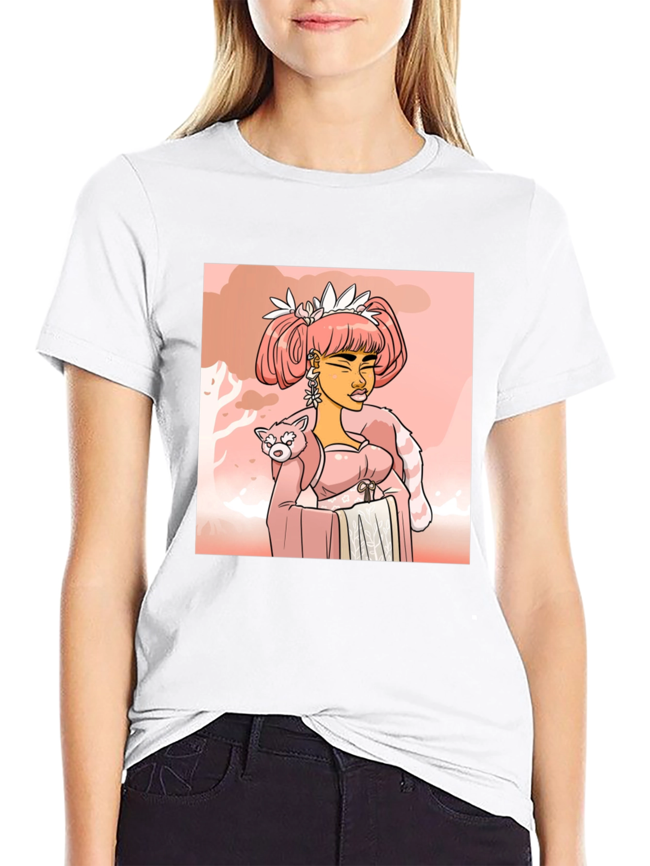 Anime Girl with Red Panda T-Shirt